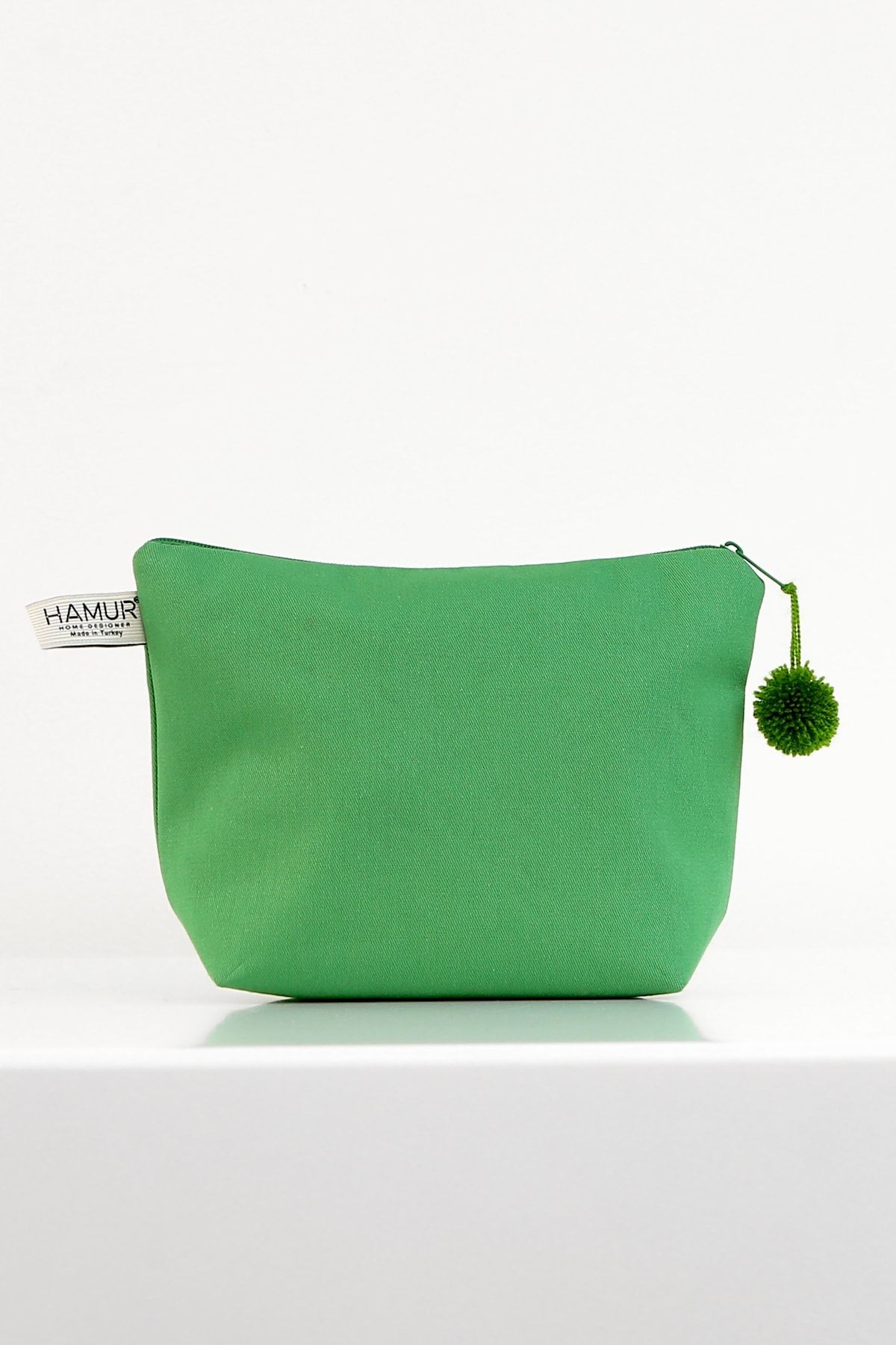 Makyaj Çantası Ponponlu Yeşil Çok Amaçlı Clutch Çanta