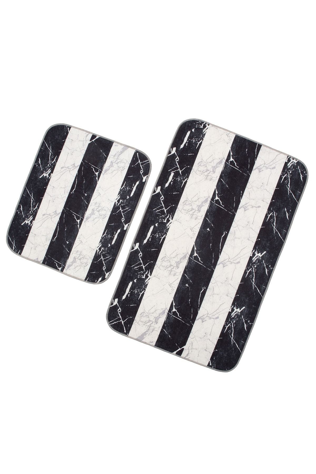 Marble 2 'li Set Banyo Paspası Kaymaz Taban Banyo Halısı