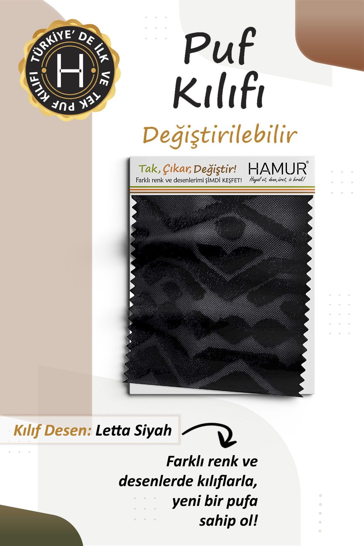 Yıkanabilir Puf Tabure Kılıfı Tak-Çıkar-Değiştir-Yenile Orta Sehpa Kılıfı By Letta Siyah