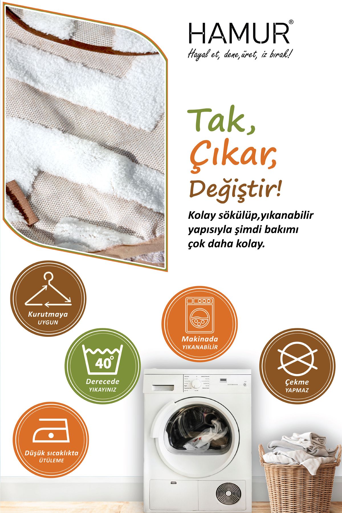 Yıkanabilir Puf Tabure Kılıfı Tak-Çıkar-Değiştir-Yenile Orta Sehpa Kılıfı By Line Bej