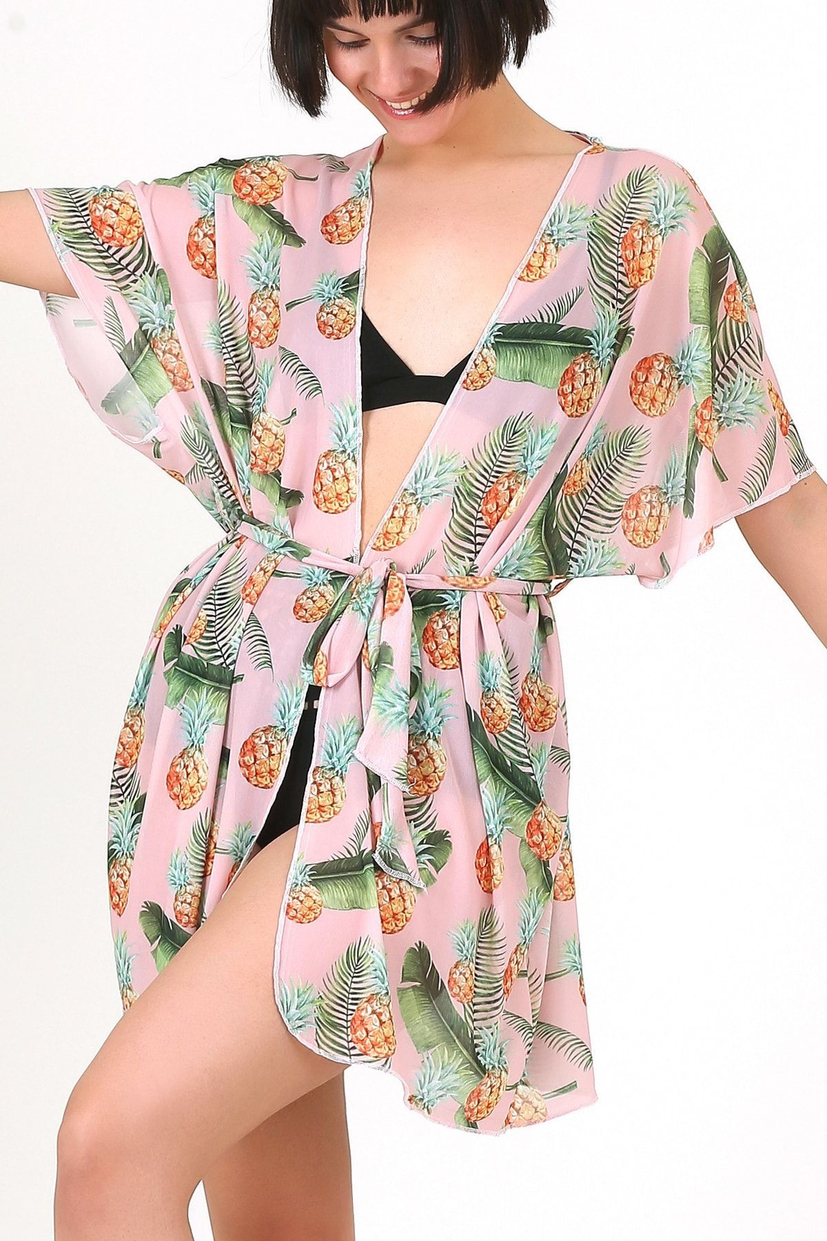 Pareo Plaj Elbisesi Kimono Std Ananas Somon