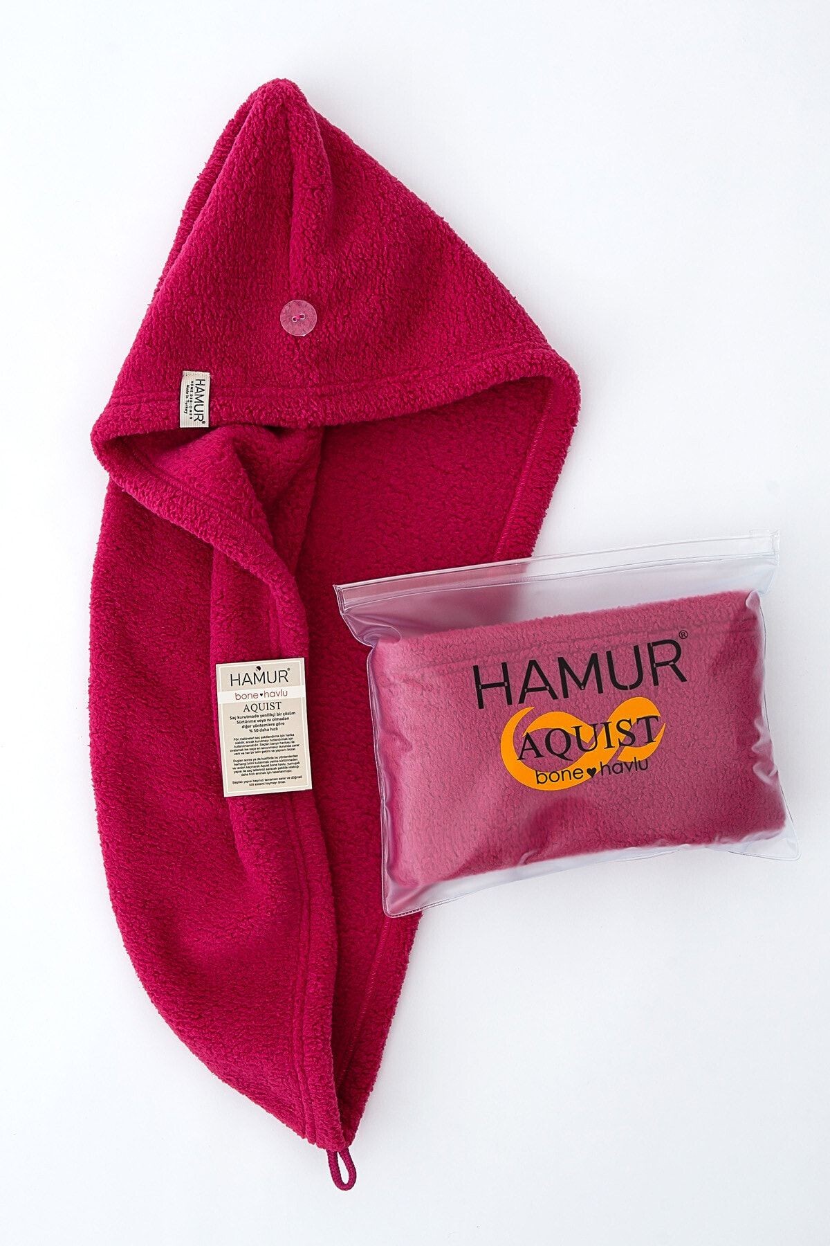 Pembe Aquist Bone Havlu Düğmeli Saç Havlusu