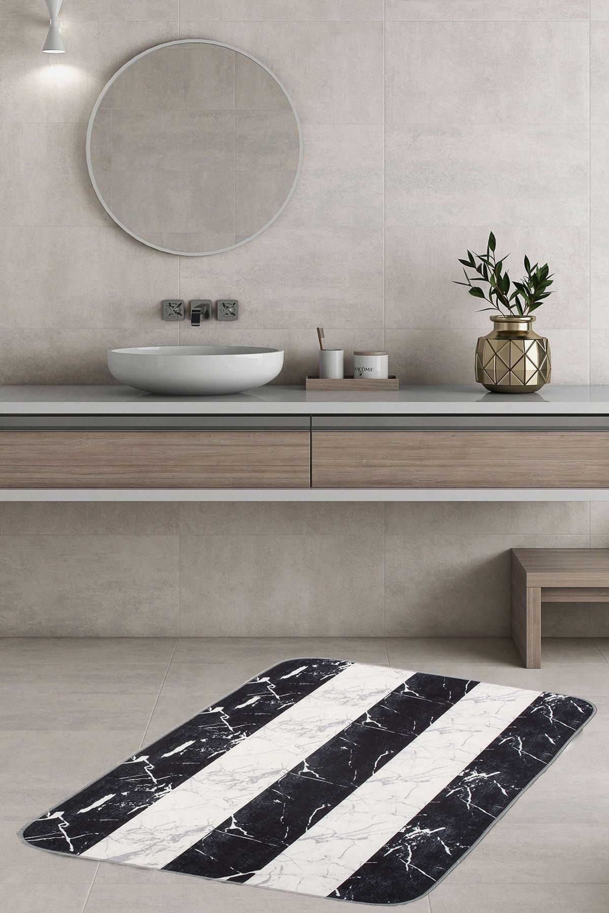 Siyah Kaymaz Taban Banyo Halısı Marble 75x125 cm