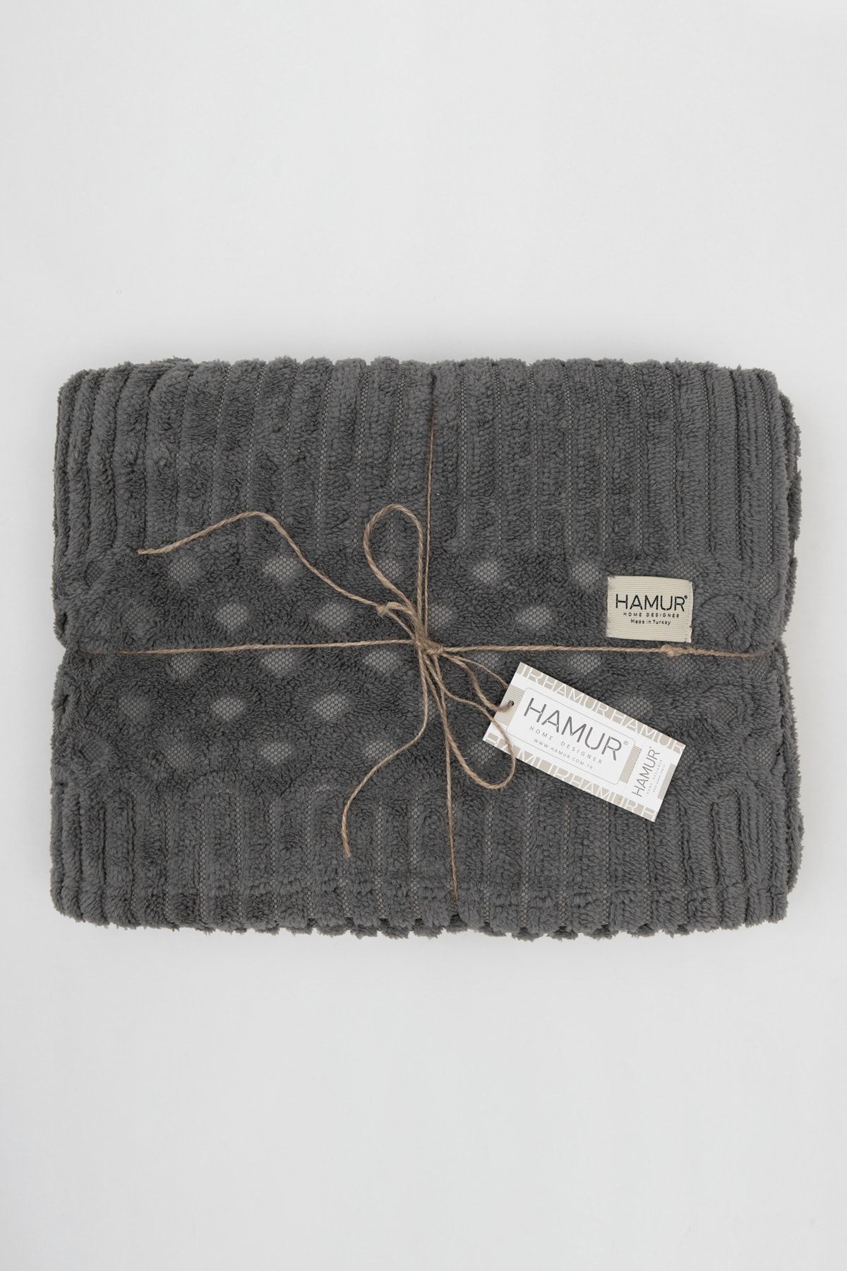 Petek Tek Kişilik Jakarlı Örme Battaniye Koyu Gri