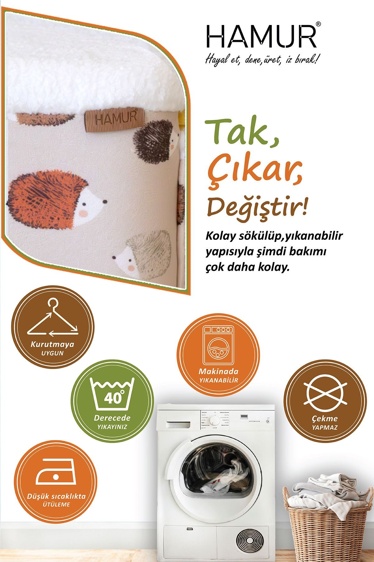 Tek kılıf Puf/Tabure Cepli Kids Urcin