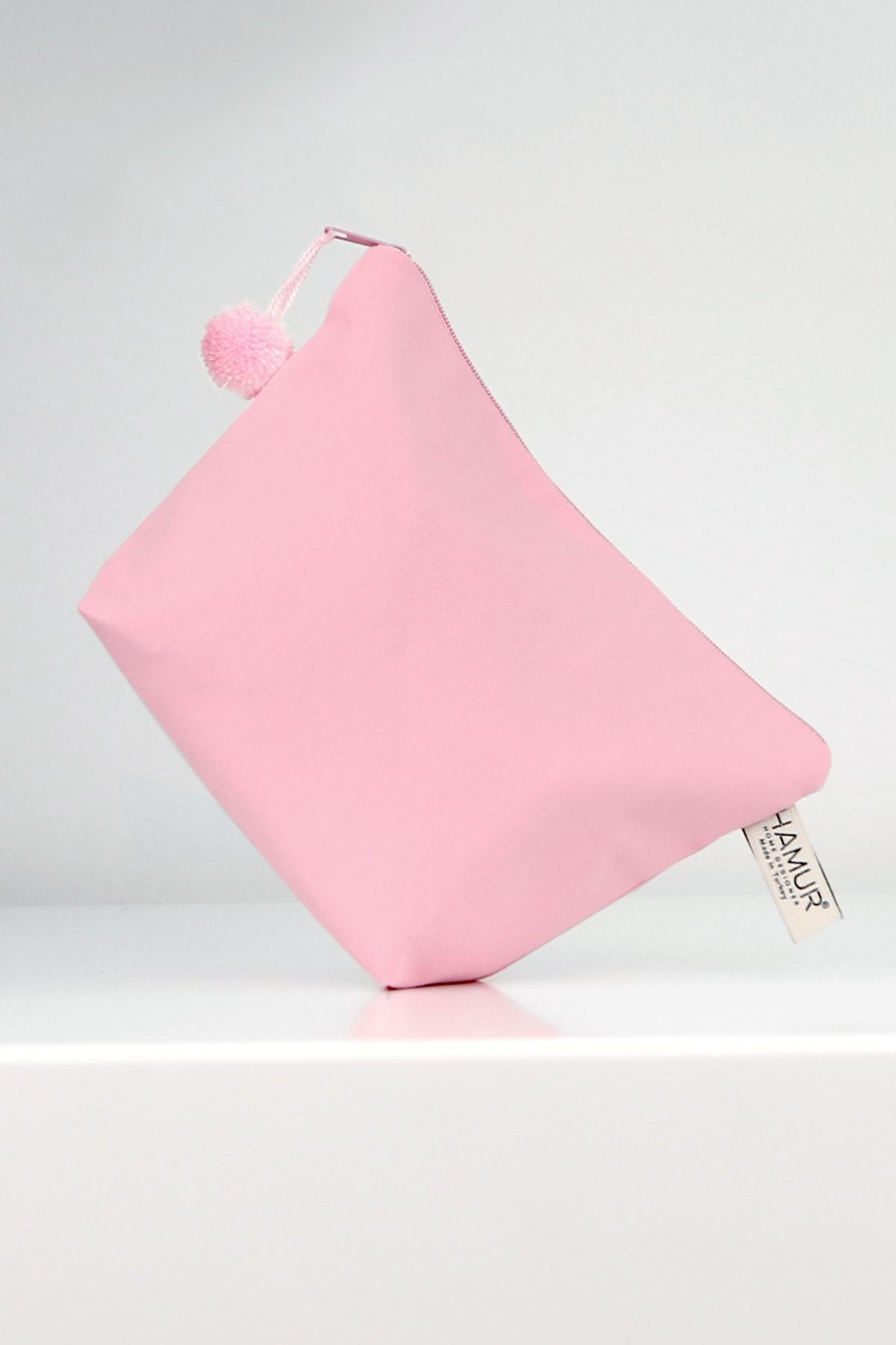 Makyaj Çantası Ponponlu Pembe Çok Amaçlı Clutch Çanta