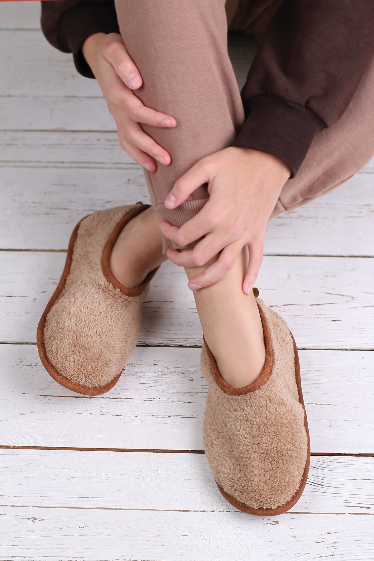 Kışlık Kaymaz Deri Taban Ev Patiği Ptk-bw Bej 38-40