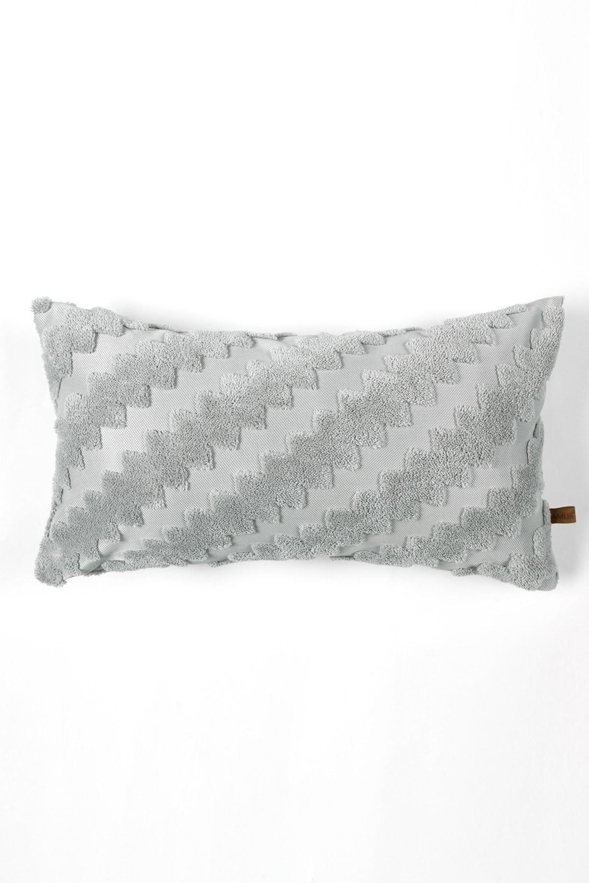 Zigzag Gri Bohem Özel Tasarım Punch Panç Desen Dikdörtgen Dekoratif Kırlent Kılıfı 28x50 cm