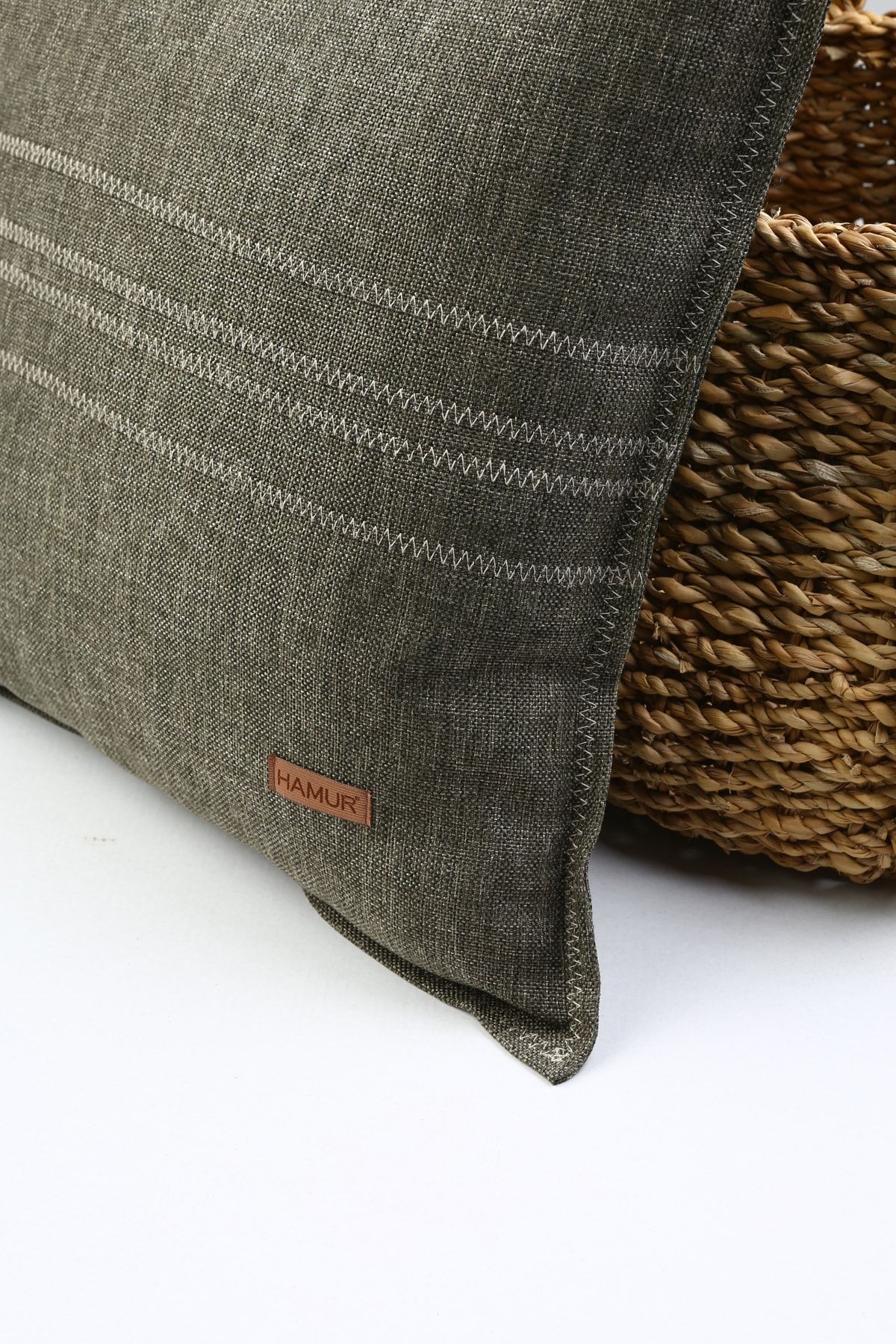 Etnik Vintage Işlemeli Dokuma Kırlent Kılıfı Boho Grain Haki 44x44 cm