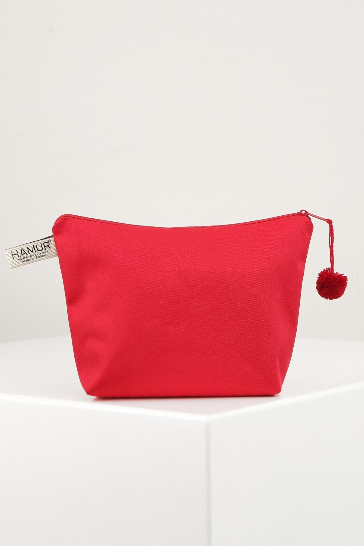 Makyaj Çantası Ponponlu Kırmızı Çok Amaçlı Clutch Çanta