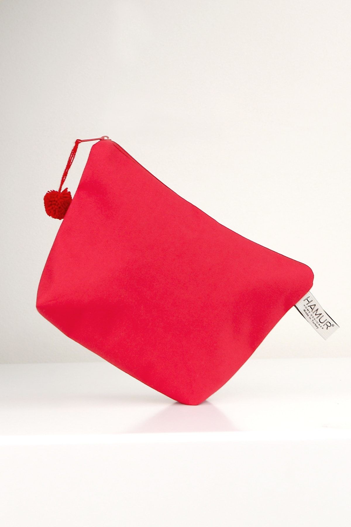 Makyaj Çantası Ponponlu Kırmızı Çok Amaçlı Clutch Çanta