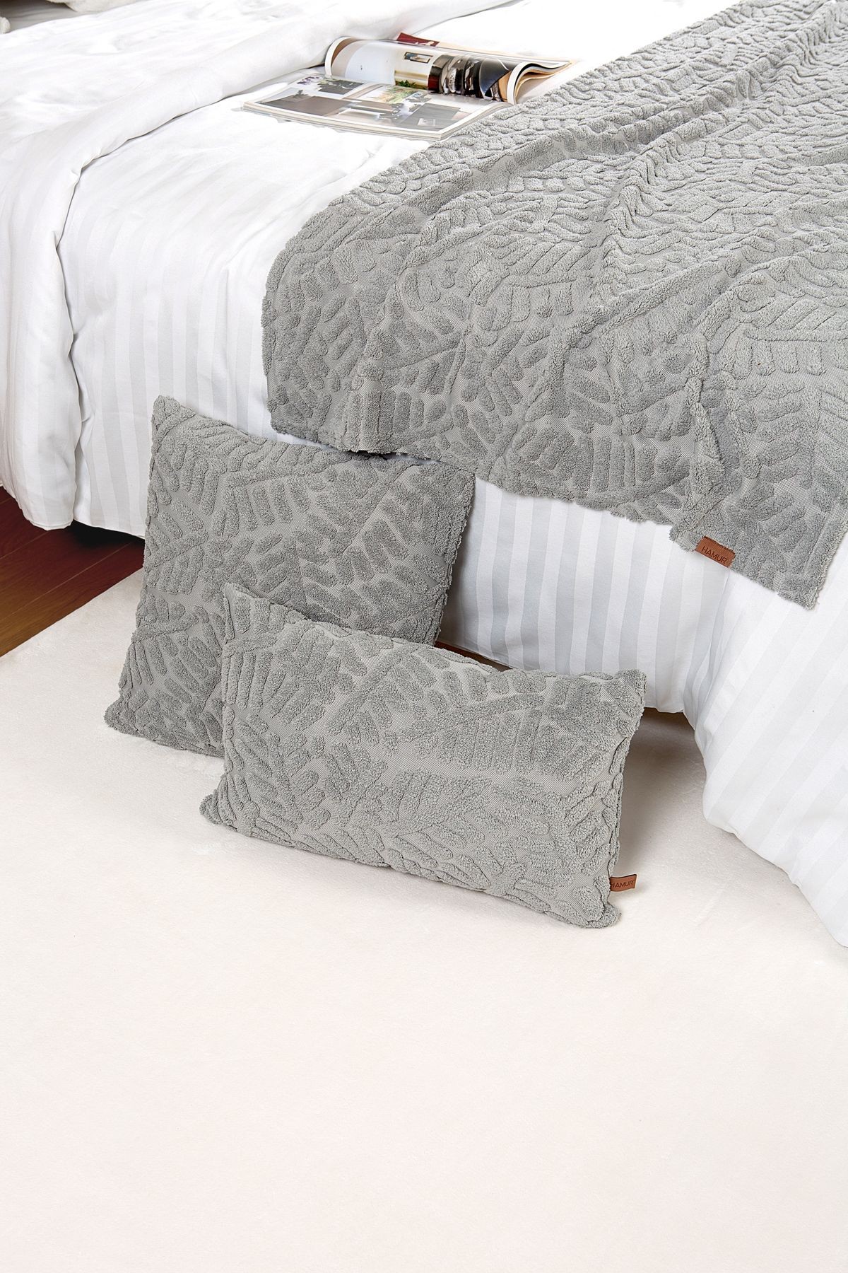 Jakarlı Yatak Runner Set Forest Gri
