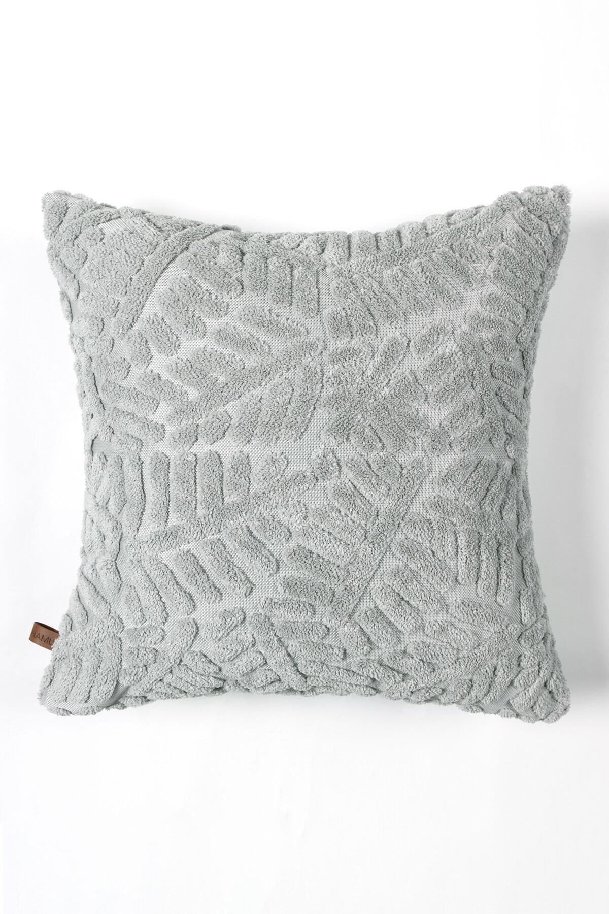 Bohem Özel Tasarım Punch Panç Desen Kare Dekoratif Kırlent Kılıfı Forest Gri 43x43 cm