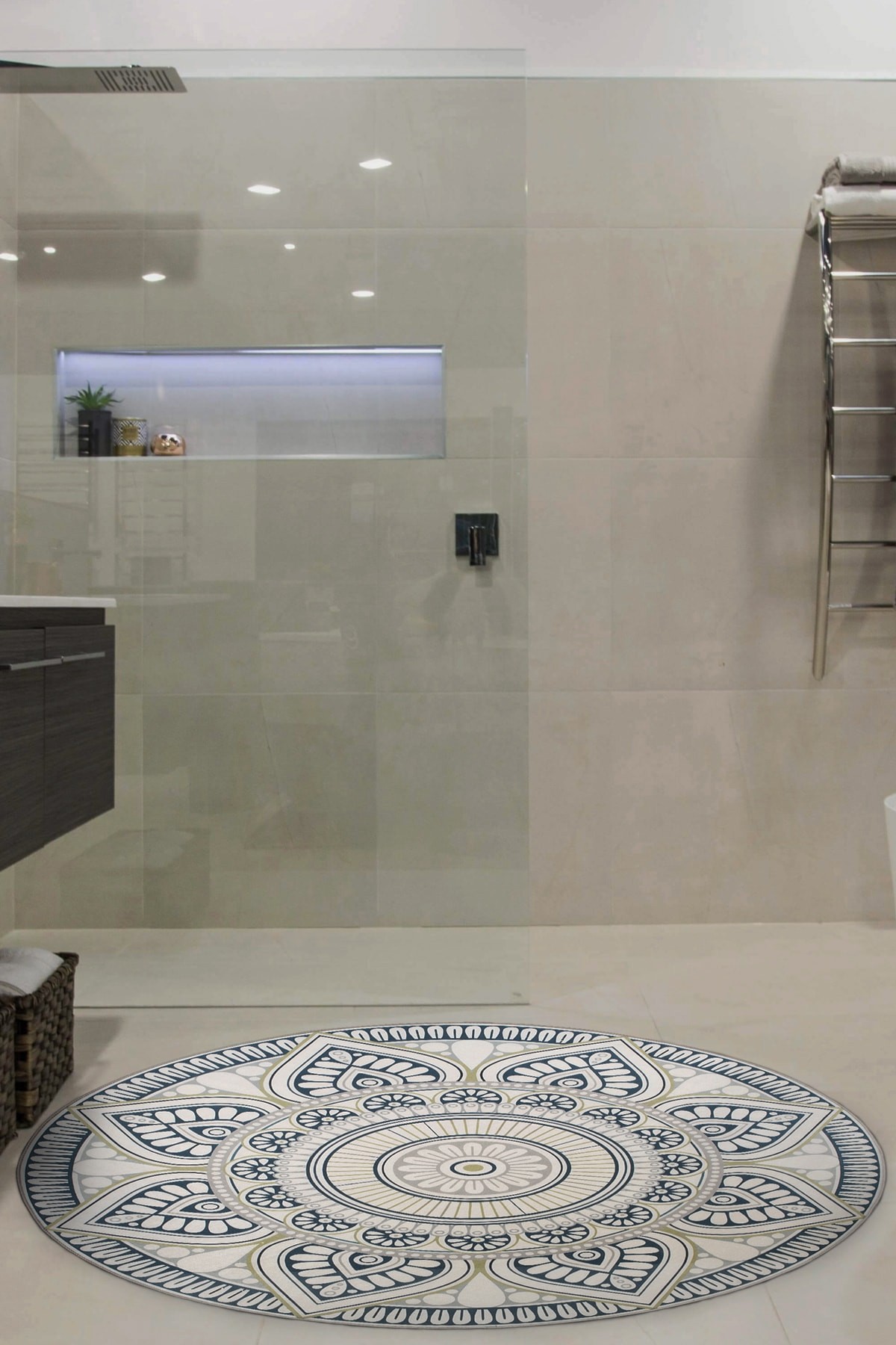 Vinle Yuvarlak Halı 125x125 Cm Dekoratif Banyo Paspası