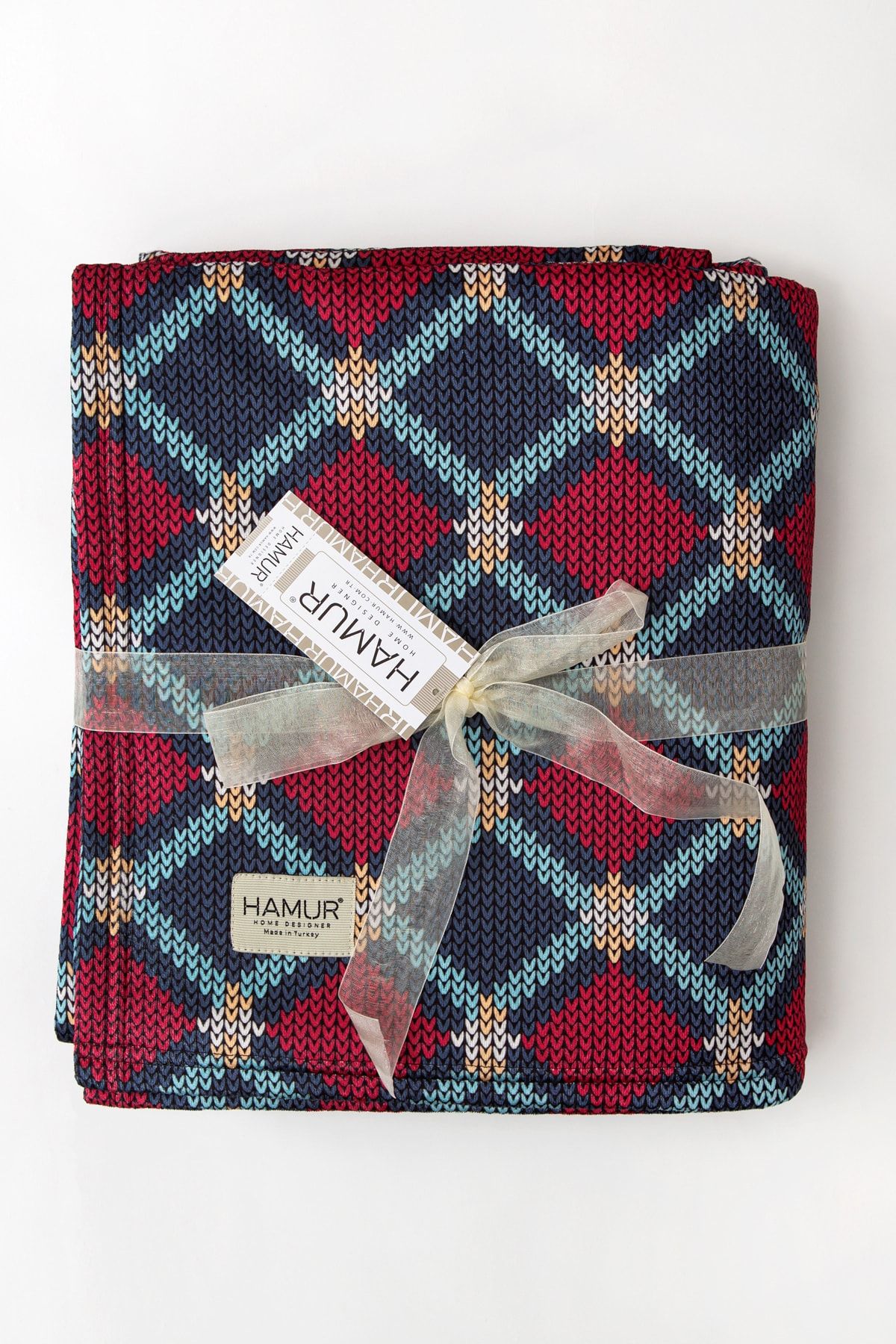 Lacivert Desenli Kadife Tek Kişilik Yatak Örtüsü