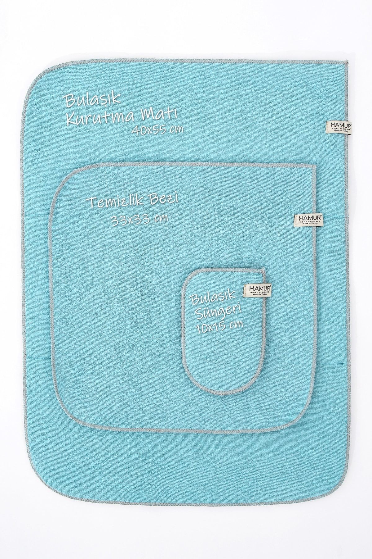 Microwell 3 Prç Microfiber Bulaşık Kurutma Matı Mutfak Seti 3'lü Kurulama Bezi Örtüsü Mint-gri