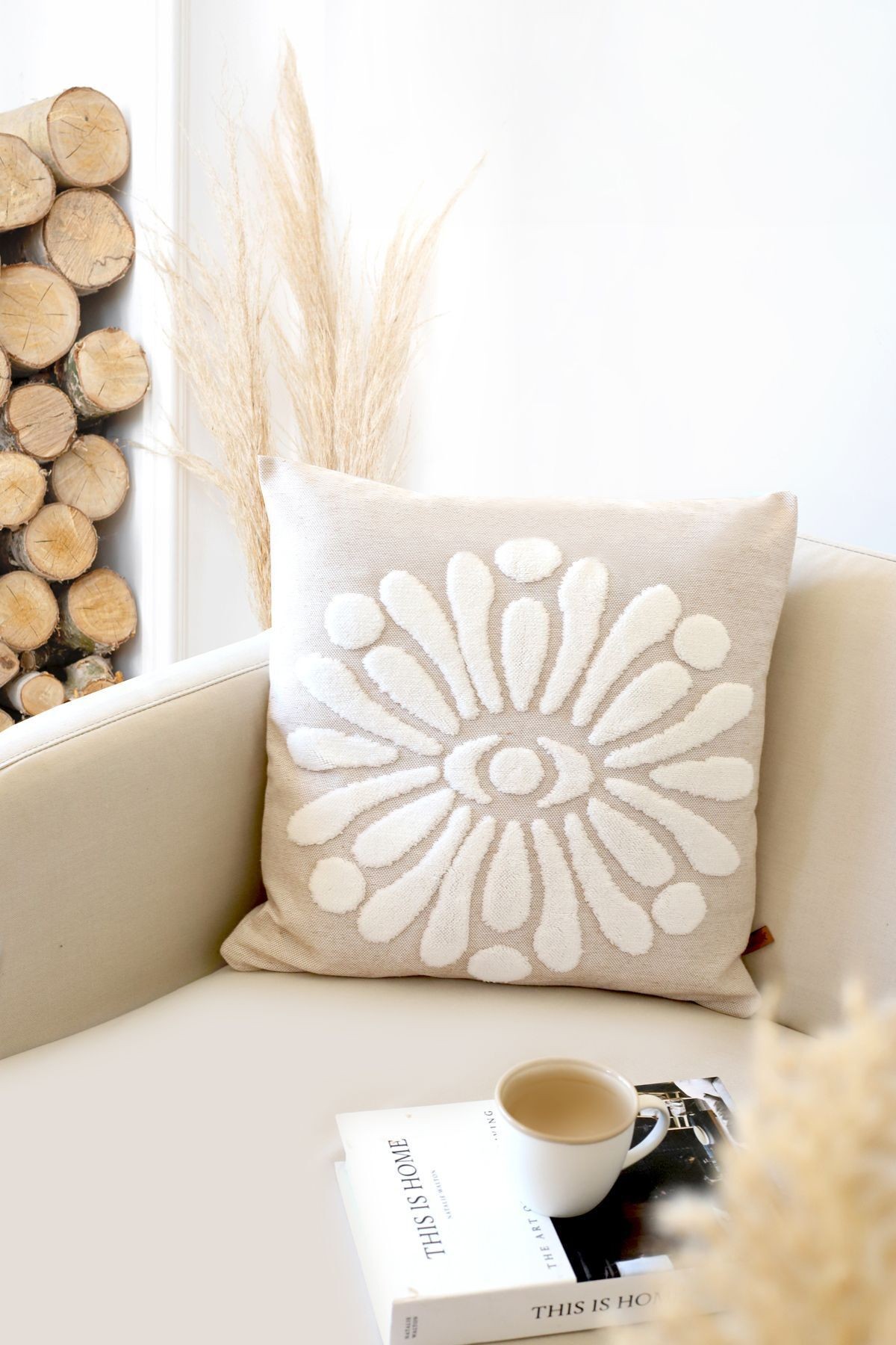 Bohem Punch Kırlent Kılıfı Boho Bej - 43x43 cm
