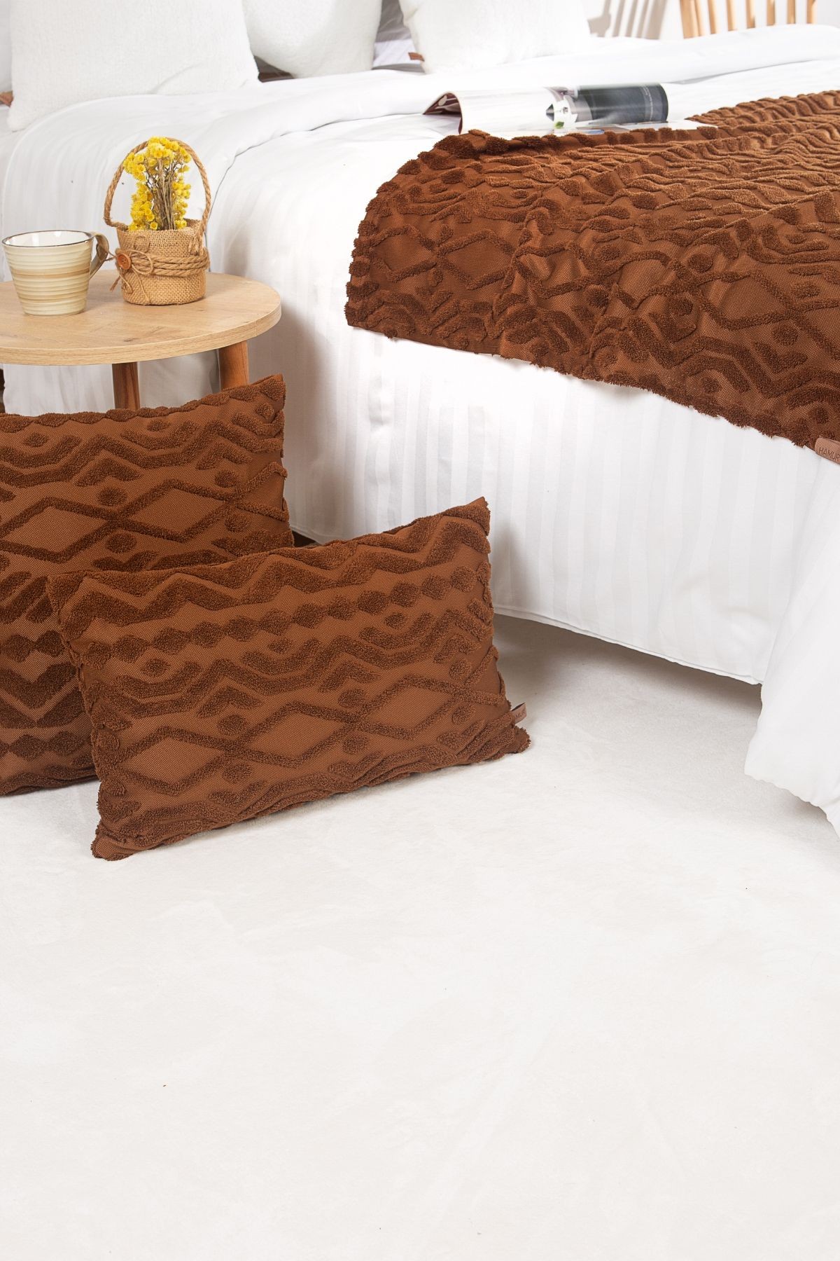 Jakarlı Yatak Runner Set Letta Taba