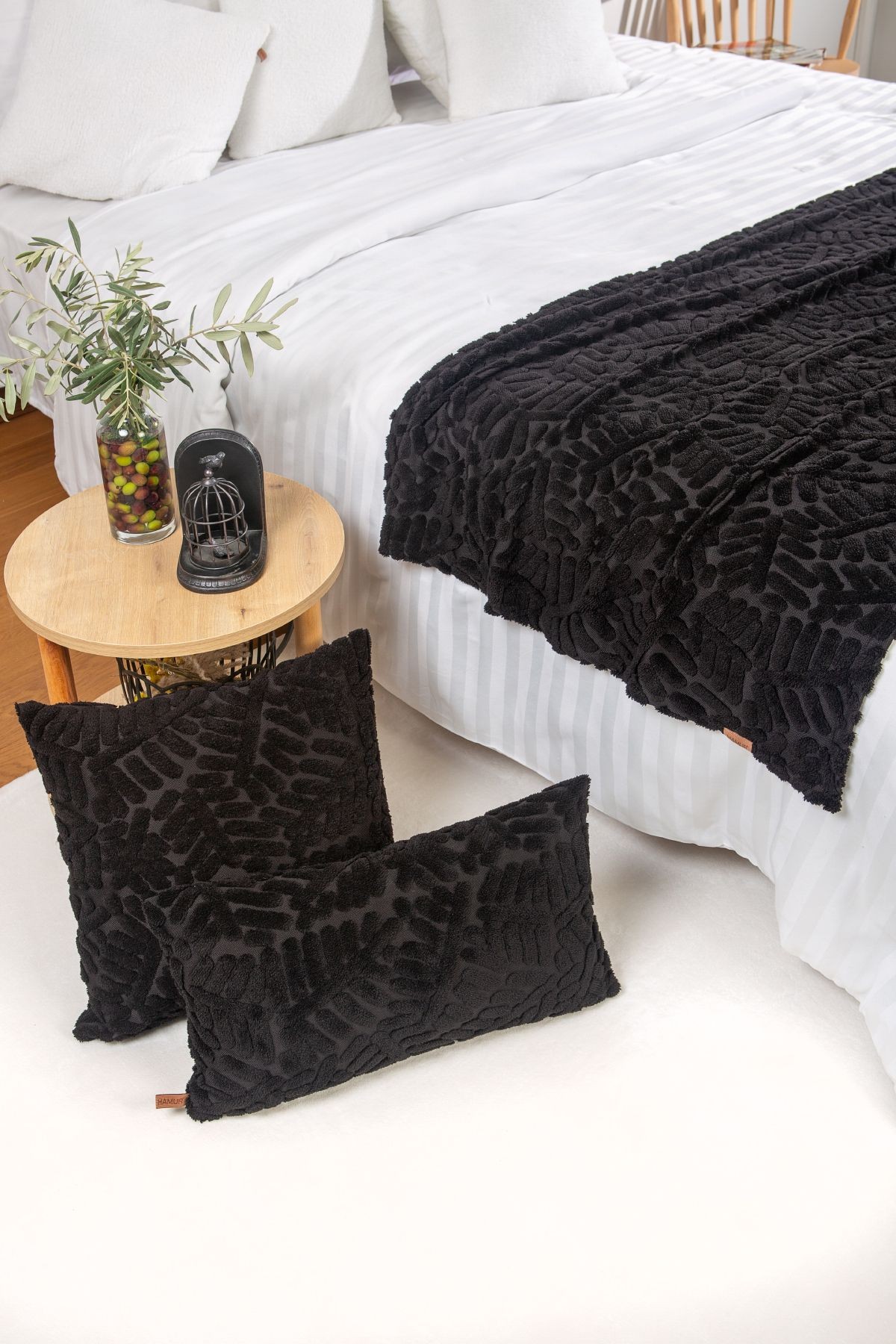 Jakarlı Yatak Runner Set Forest Siyah