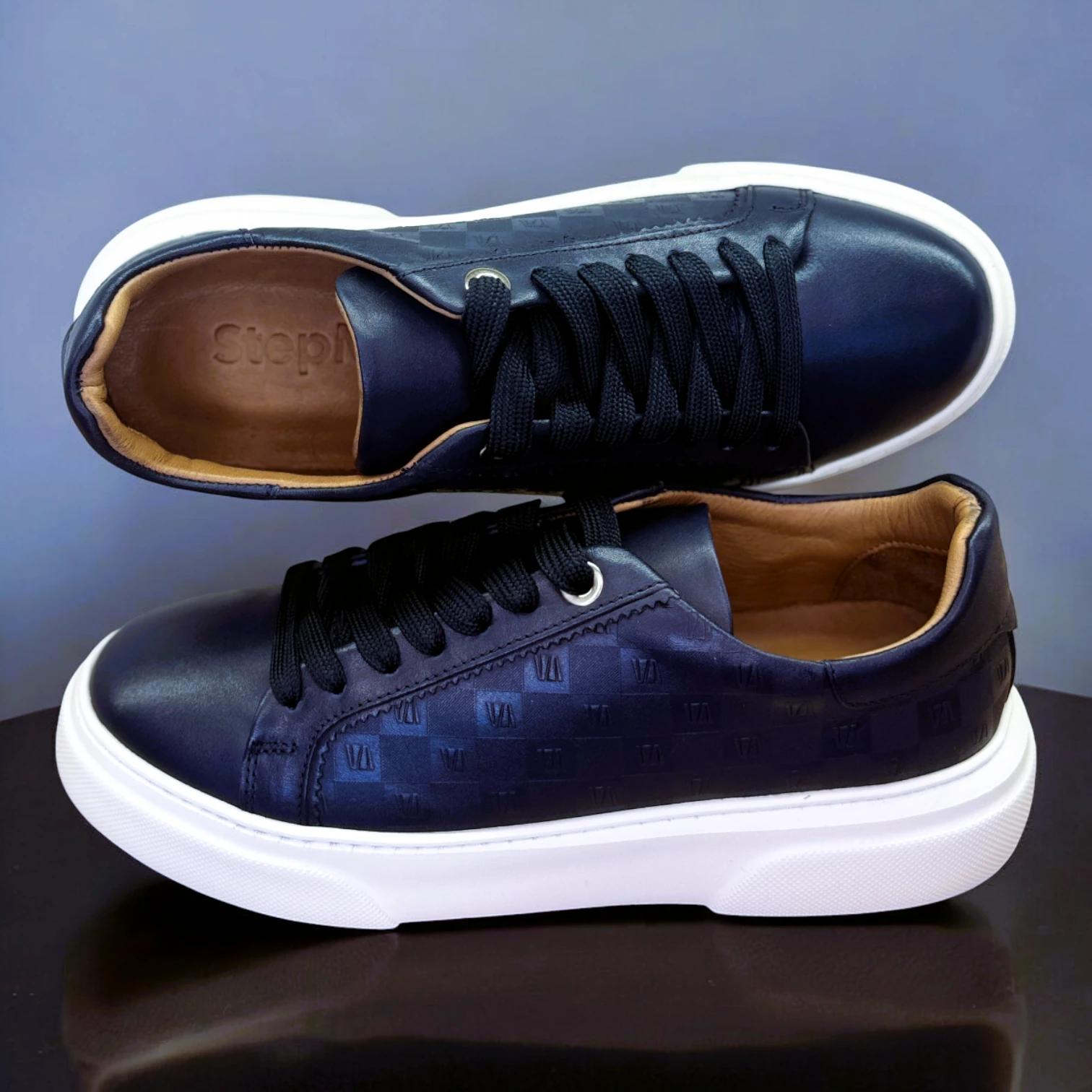 STEPMI HAKİKİ DERİ LACİVERT DESENLİ SNEAKER