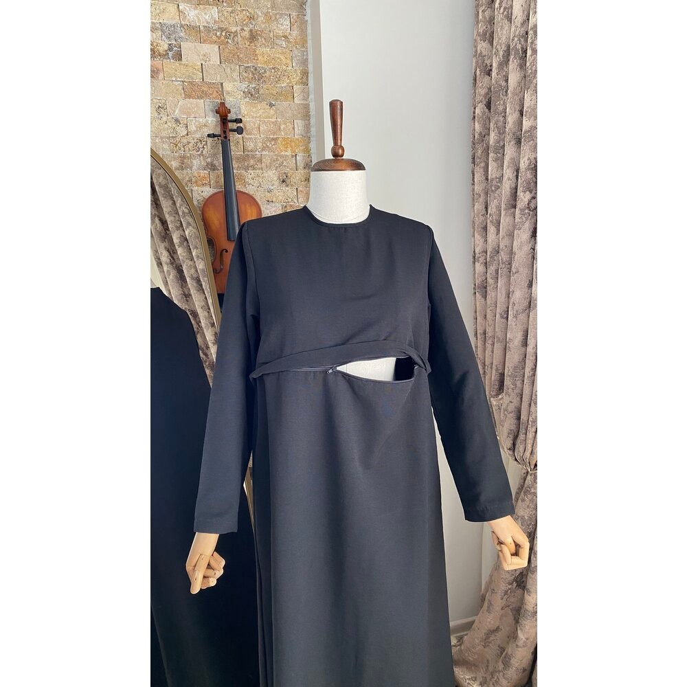 Keten Zahmetsiz Elbise (Siyah)