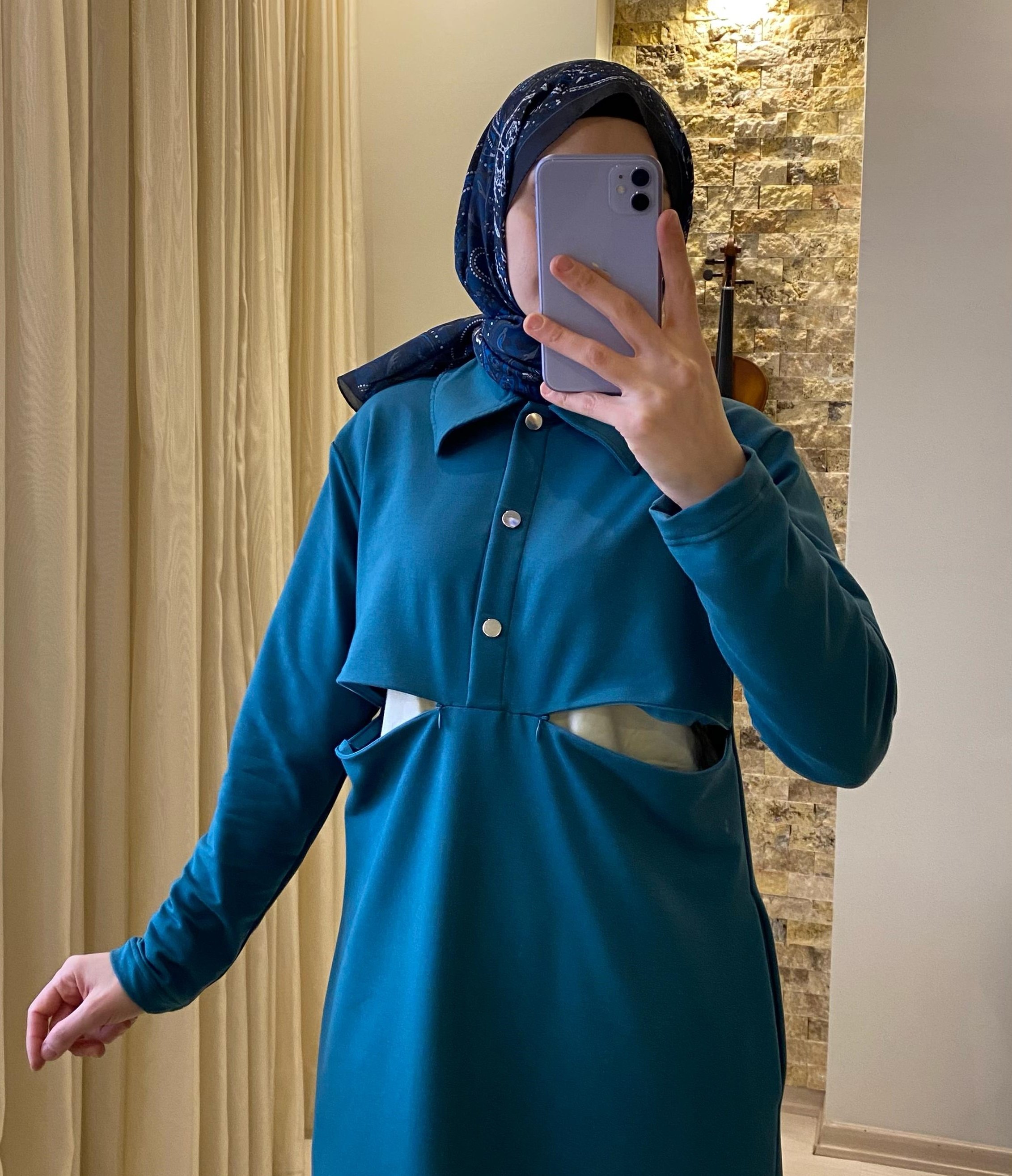 Mersha Petrol Yeşil Polo Emzirme Elbisesi Lohusa Anneler İçin Pratik Tasarım