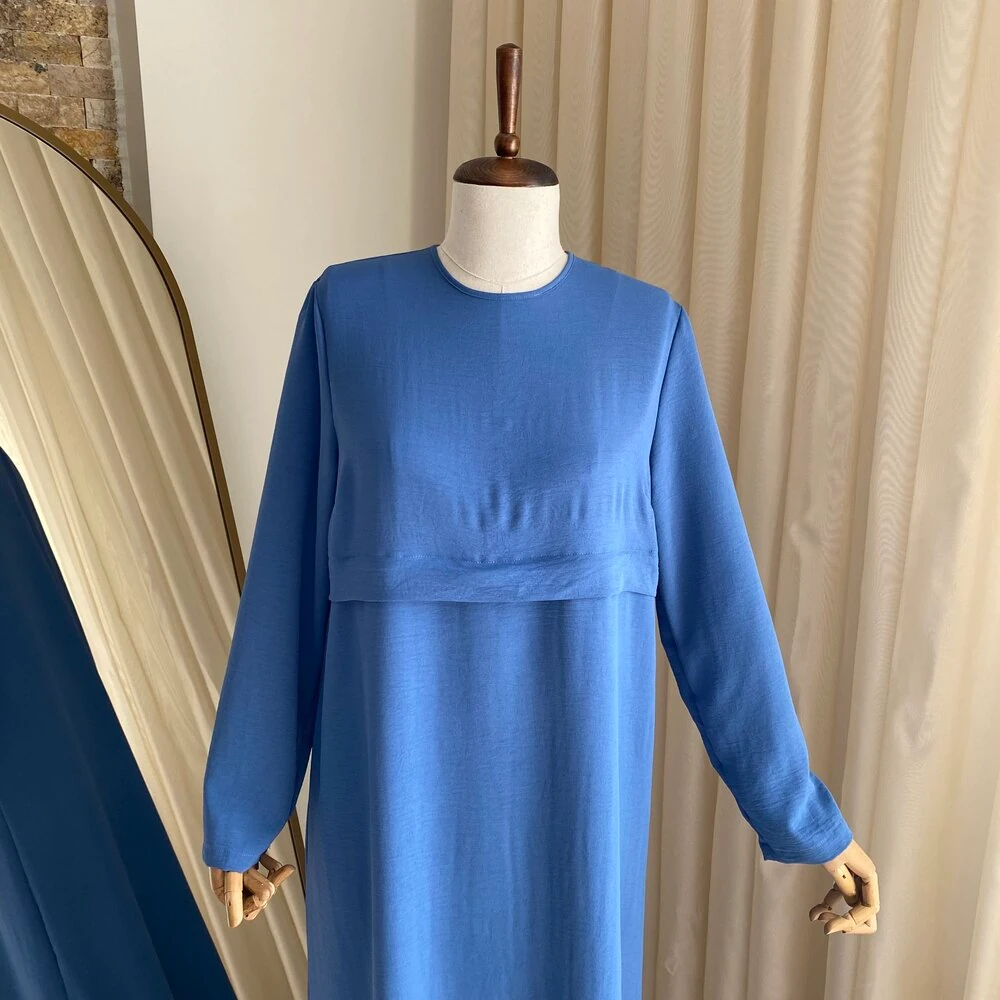 Mersha İndigo Ayrobin Emzirme Elbisesi Lohusa Anneler İçin Özel Tasarım