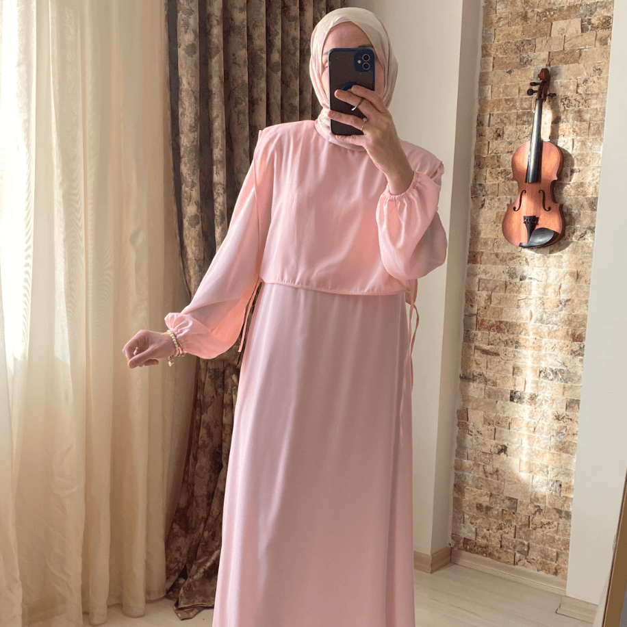 Mersha Pembe Bağcıklı Emzirme Elbisesi Lohusa Anneler İçin