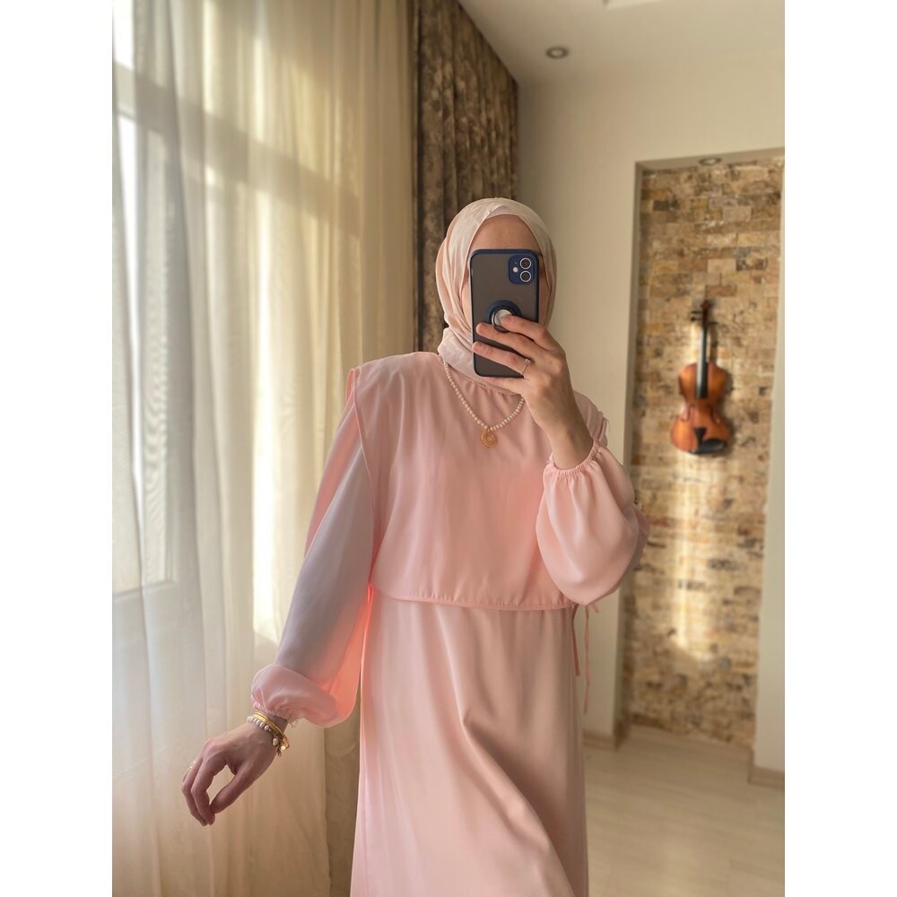 Mersha Pembe Bağcıklı Emzirme Elbisesi Lohusa Anneler İçin