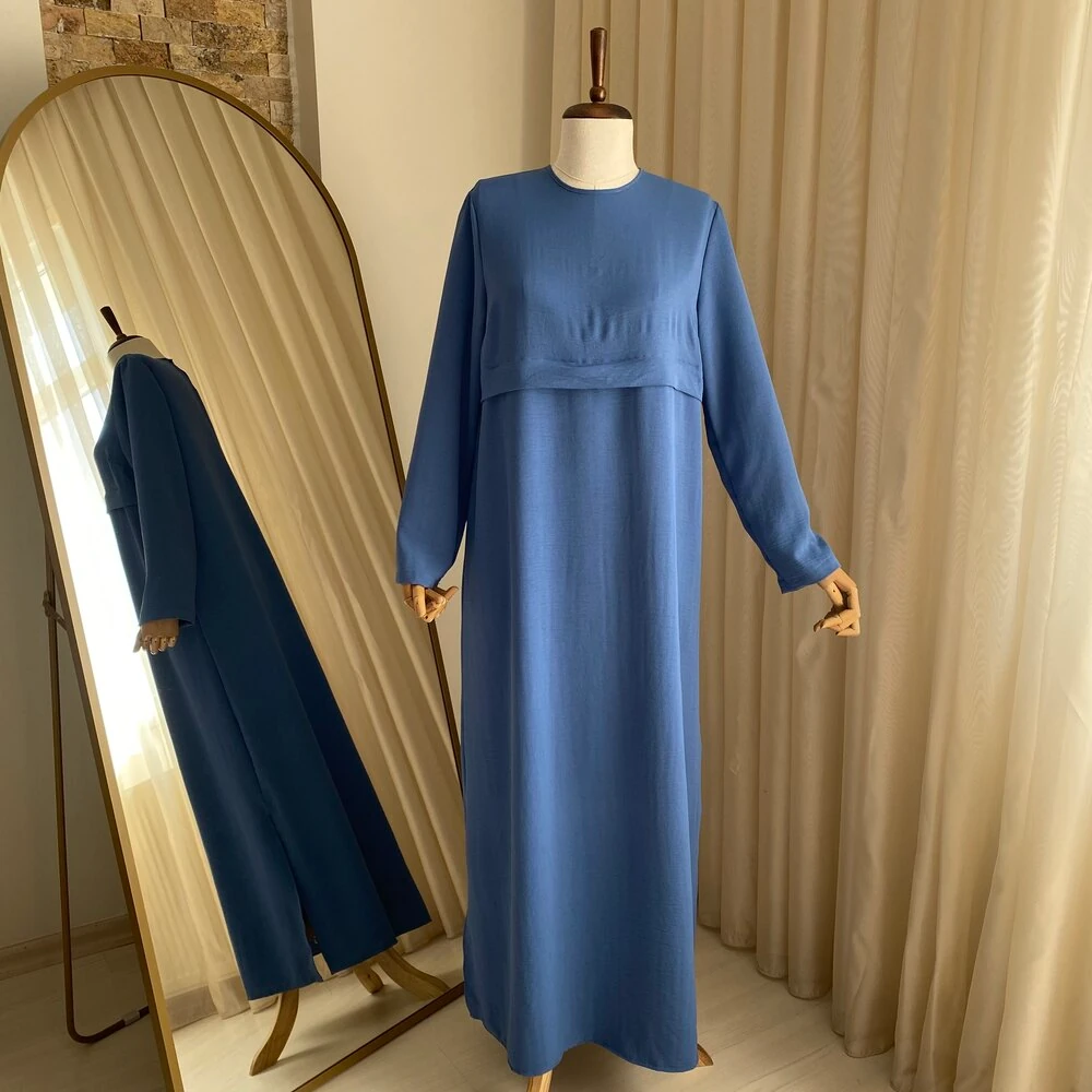 Mersha İndigo Ayrobin Emzirme Elbisesi Lohusa Anneler İçin Özel Tasarım