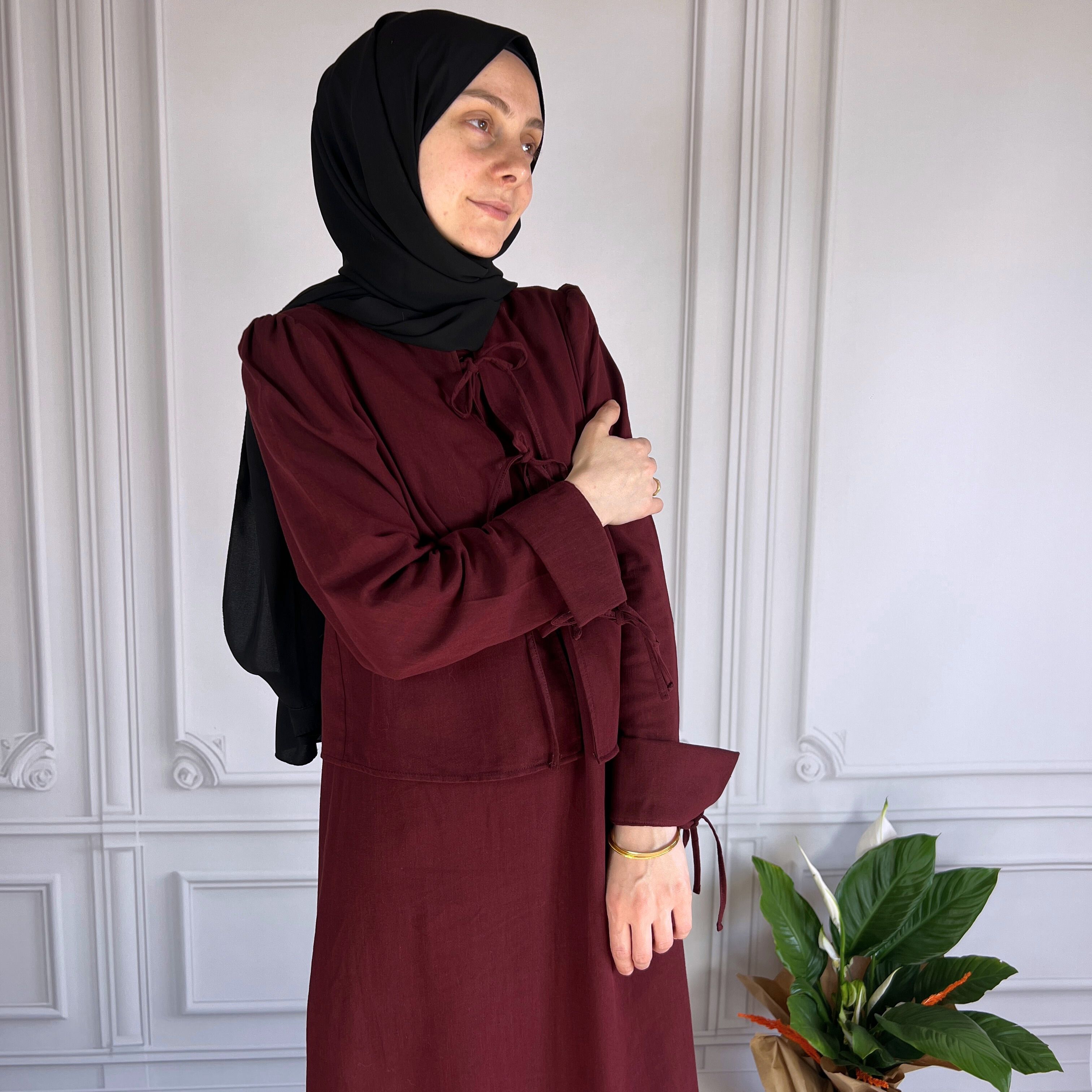 Mersha Bordo Natural Ceketli Emzirme Takımı Lohusa Anneler İçin