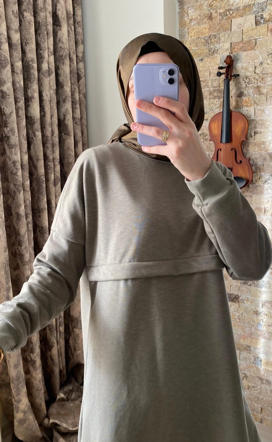 Mersha Oversize Emzirme Özellikli Lohusa Tuniği 100cm - Lohusa Giysi - Çağla Yeşil