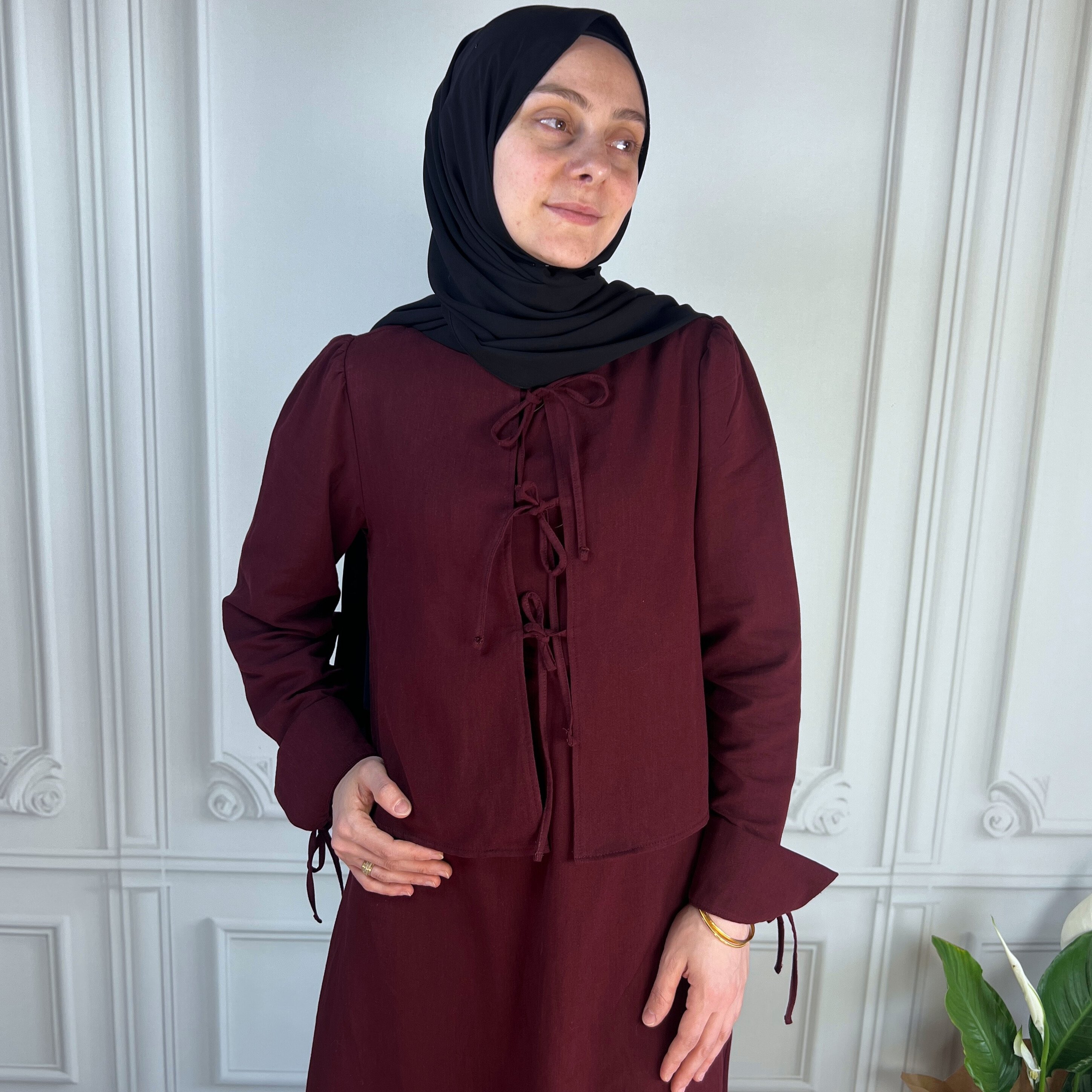 Mersha Bordo Natural Ceketli Emzirme Takımı Lohusa Anneler İçin