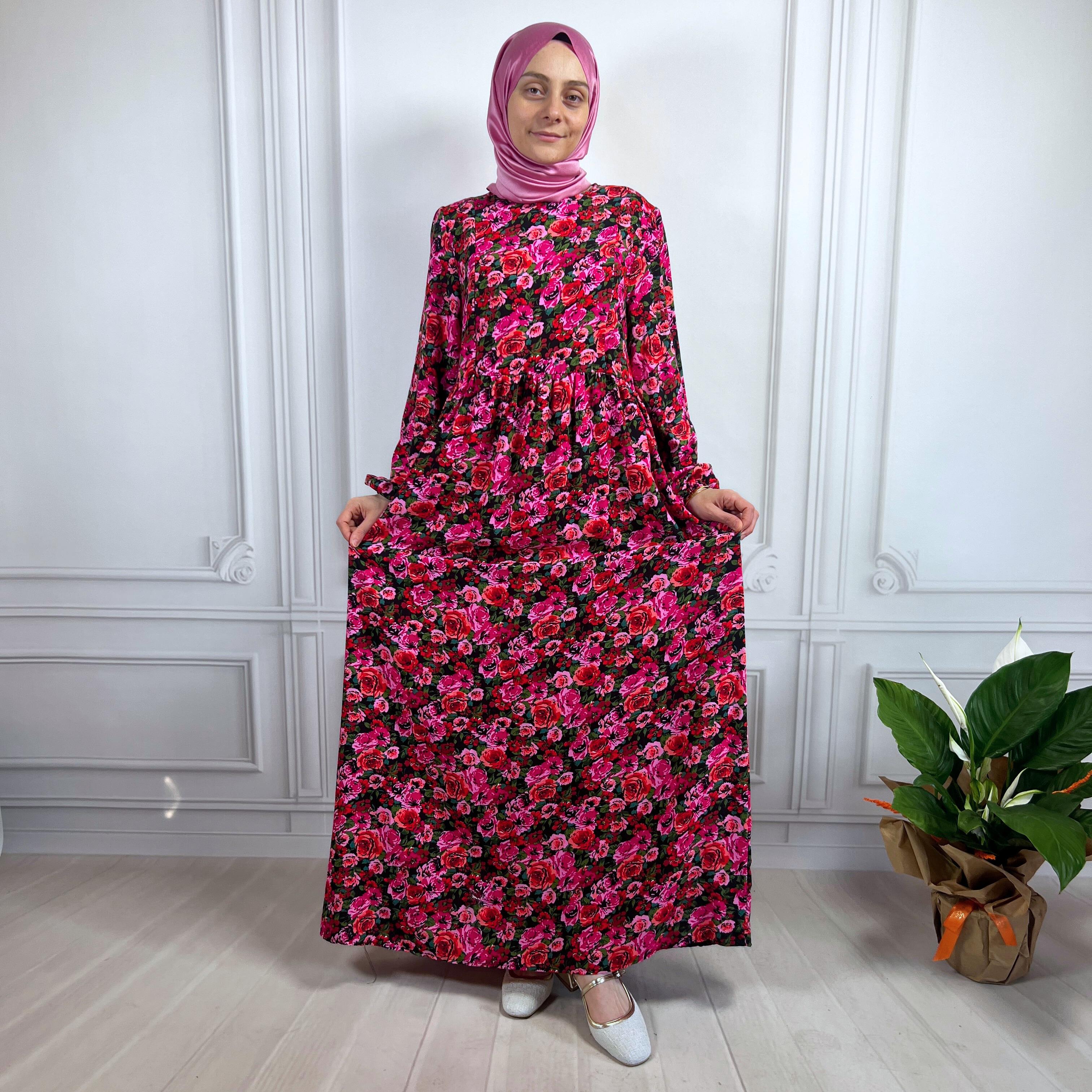 Mersha Kırmızı Gül Bahçesi Viskon Emzirme Özellikli Elbise Lohusa Giyim