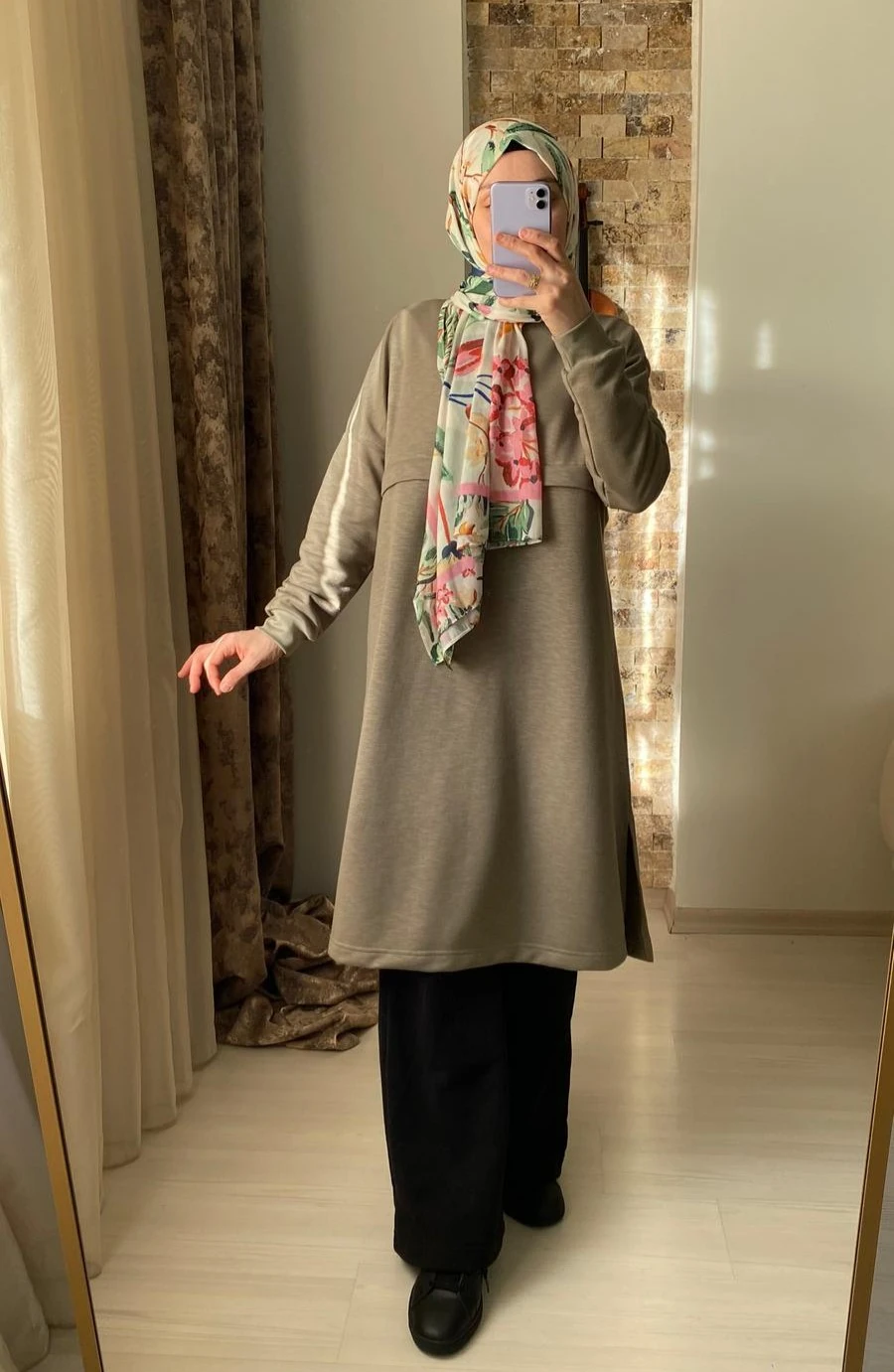 Mersha Oversize Emzirme Özellikli Lohusa Tuniği 100cm - Lohusa Giysi - Çağla Yeşil