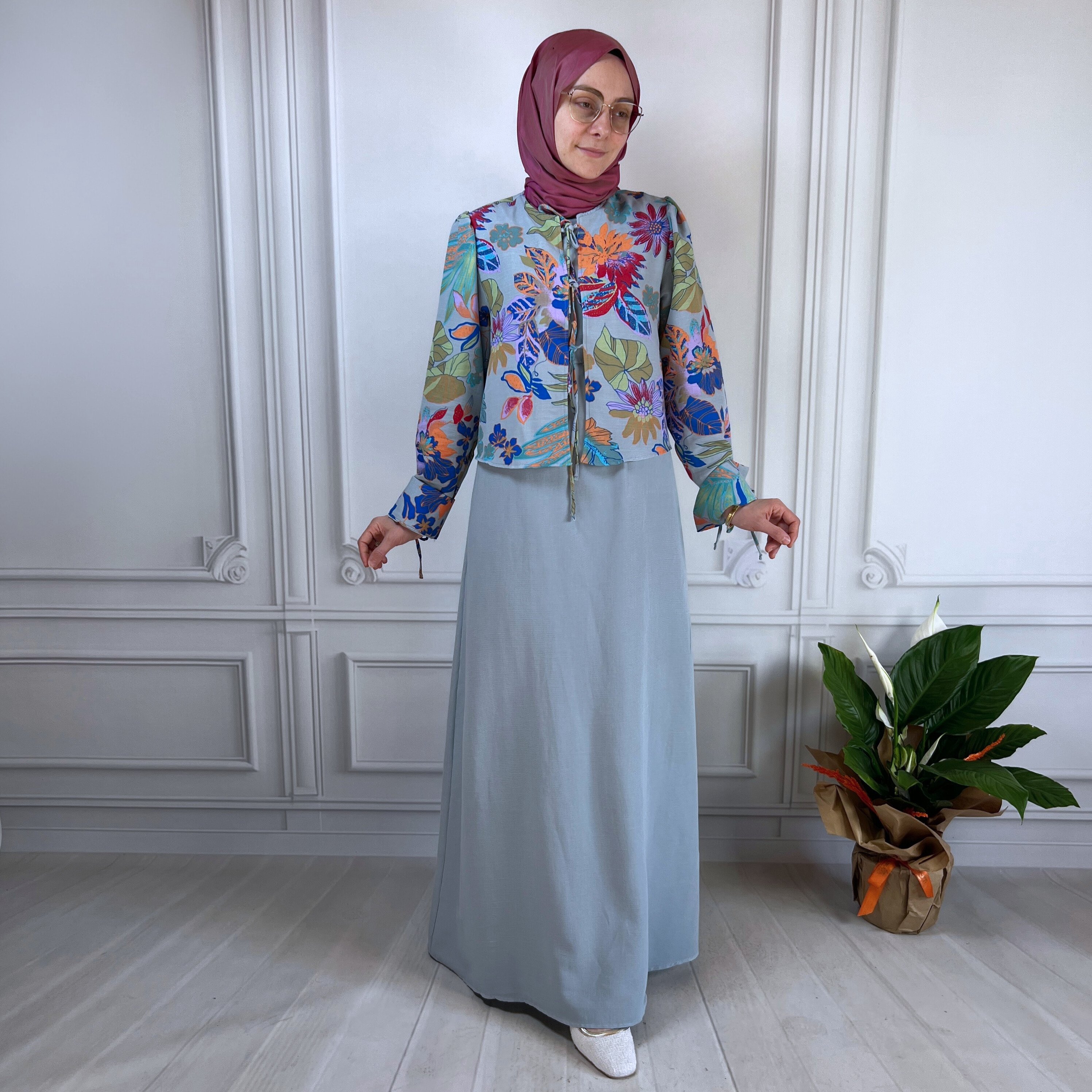 Mersha Soft Mavi Natural Ceketli Emzirme Takımı Lohusa Anneler İçin