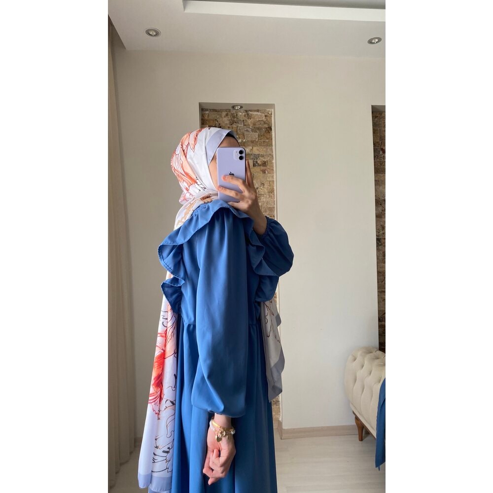 Mersha İndigo Büzgülü Emzirme Elbisesi - Lohusa Dönemi Kıyafeti