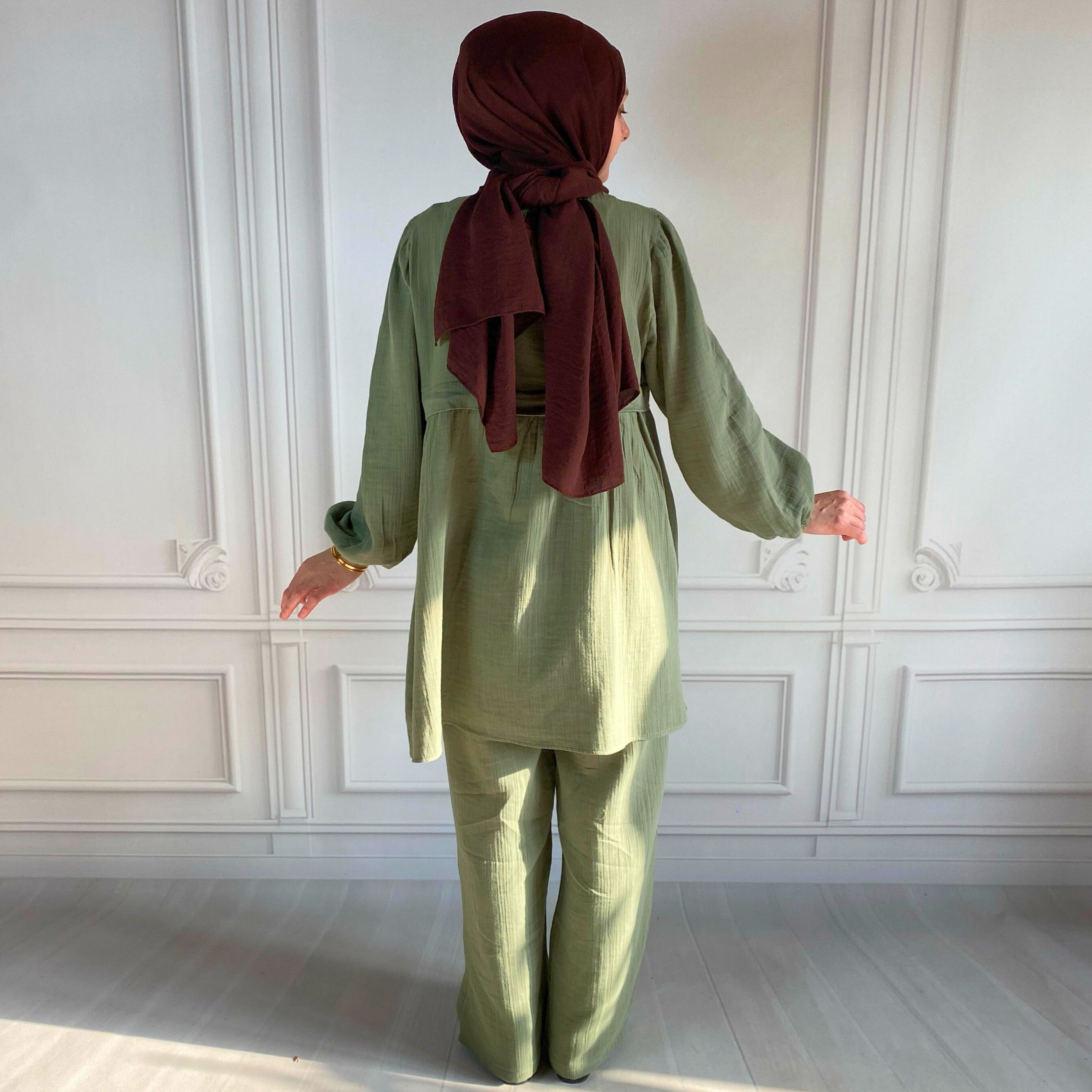 Mersha Müslin Emzirme Tunik Takımı Lohusalık Dönemi Anneler İçin - Haki