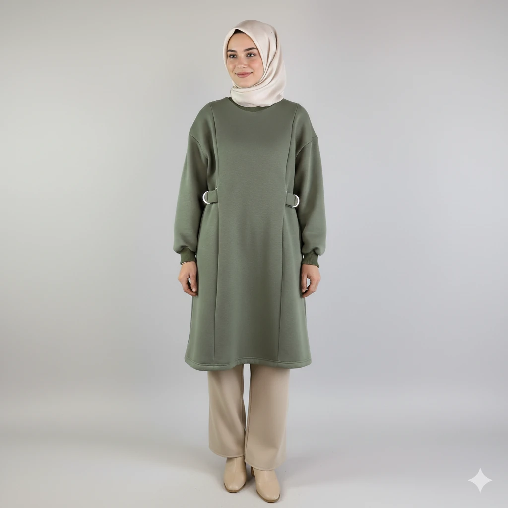 Mersha Tokalı Emzirme Özellikli Lohusa Tuniği – Pratik ve Şık - Çağla Yeşil