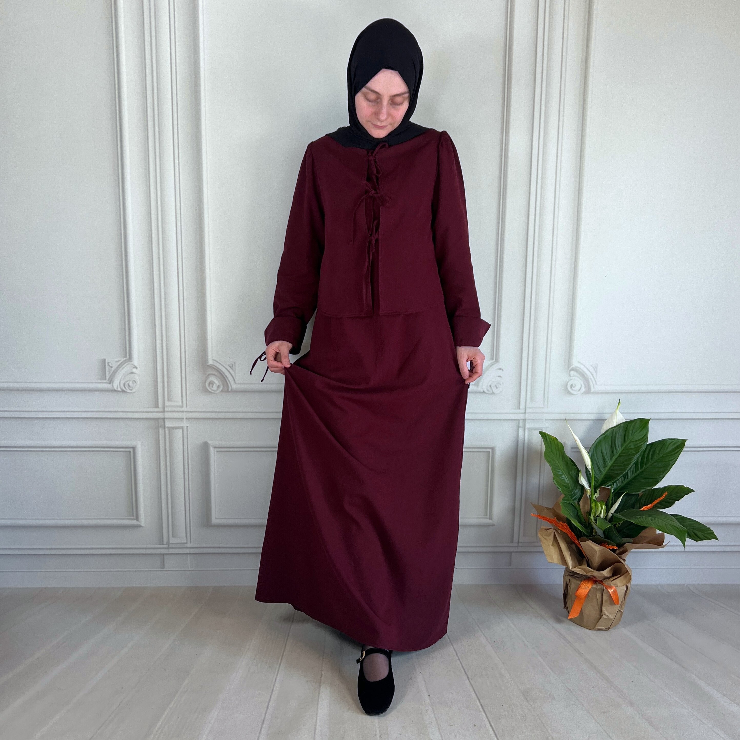 Mersha Bordo Natural Ceketli Emzirme Takımı Lohusa Anneler İçin