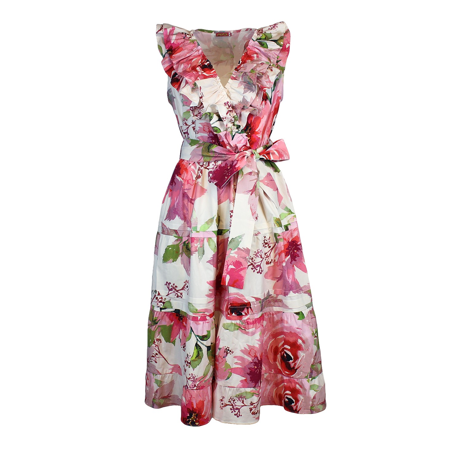 Floral Design Stretch Cotton Sleeveless Midi Dress