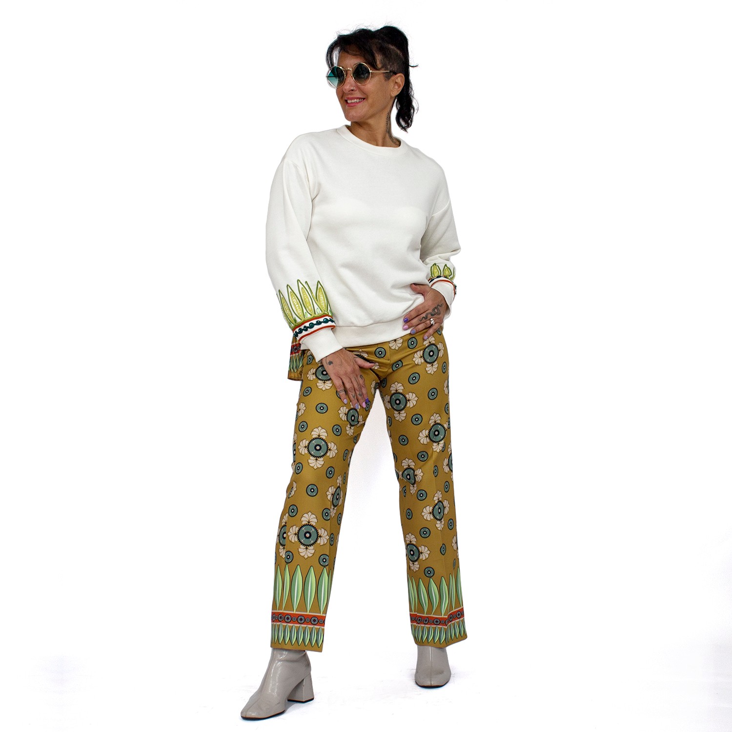 Abstract Flower Print Pants