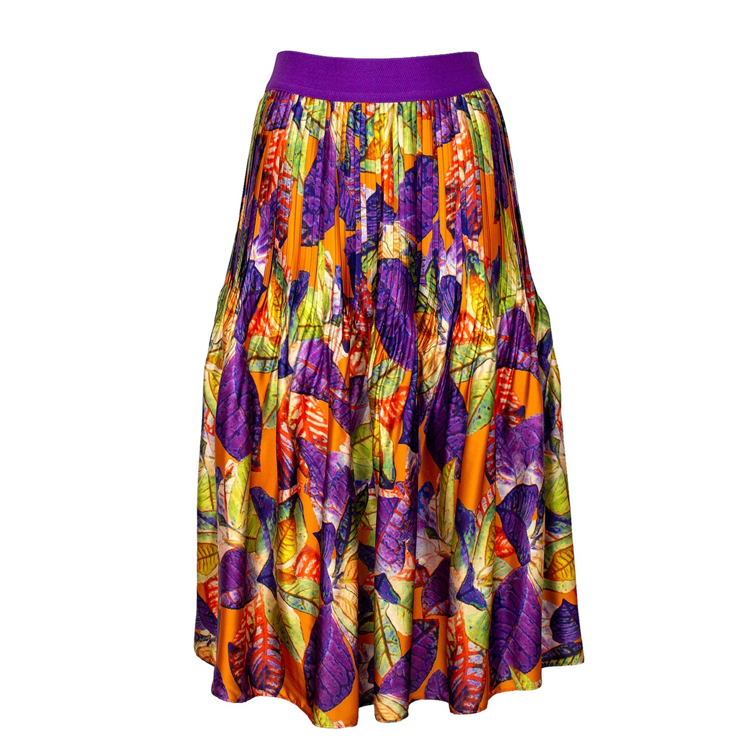 Recycled Polyester Printed Satin Midi Pleated Skirt