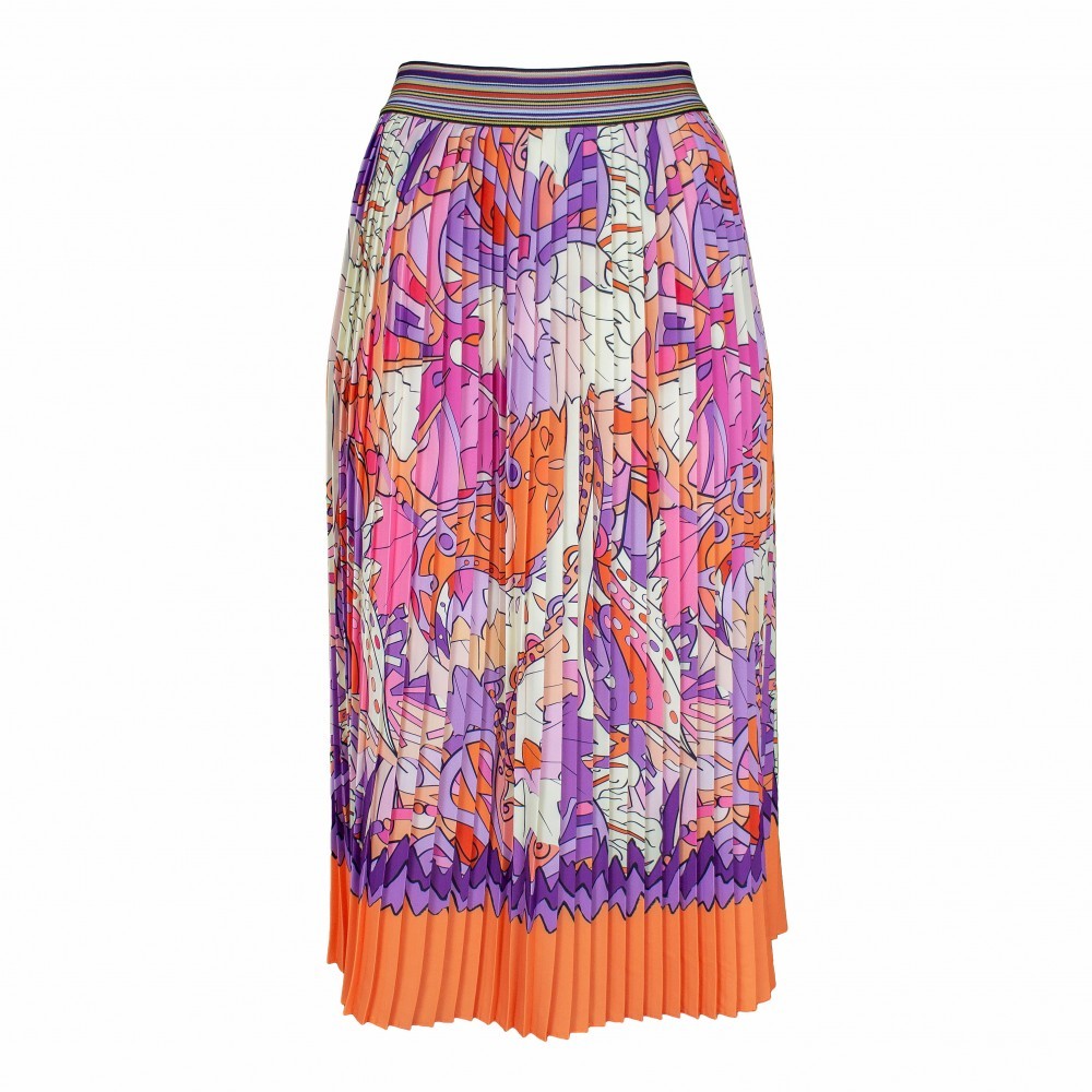 Abstract Print Pleated Midi Skirt
