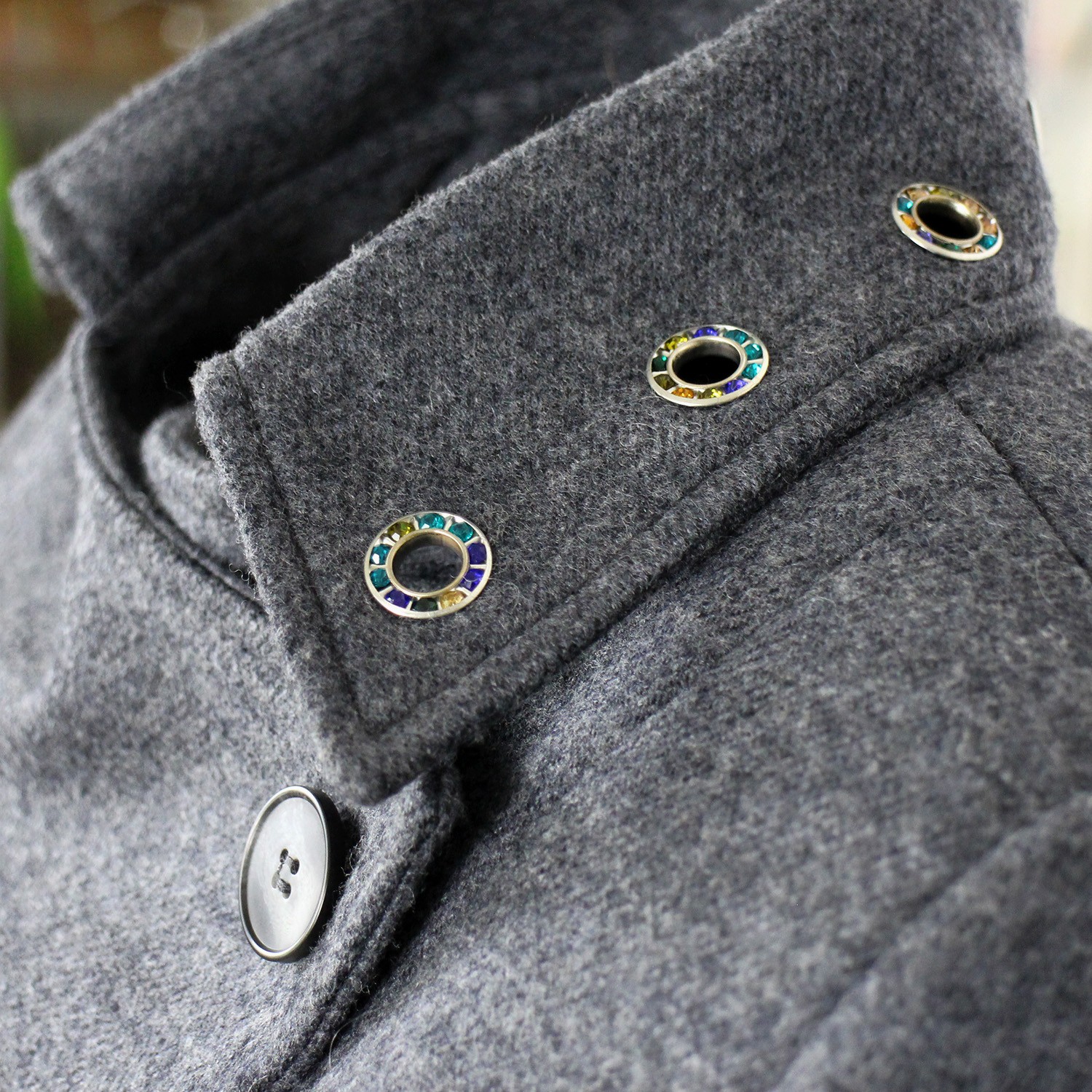 Medium Grey Wool Blend Colorful Eyelet Short Coat
