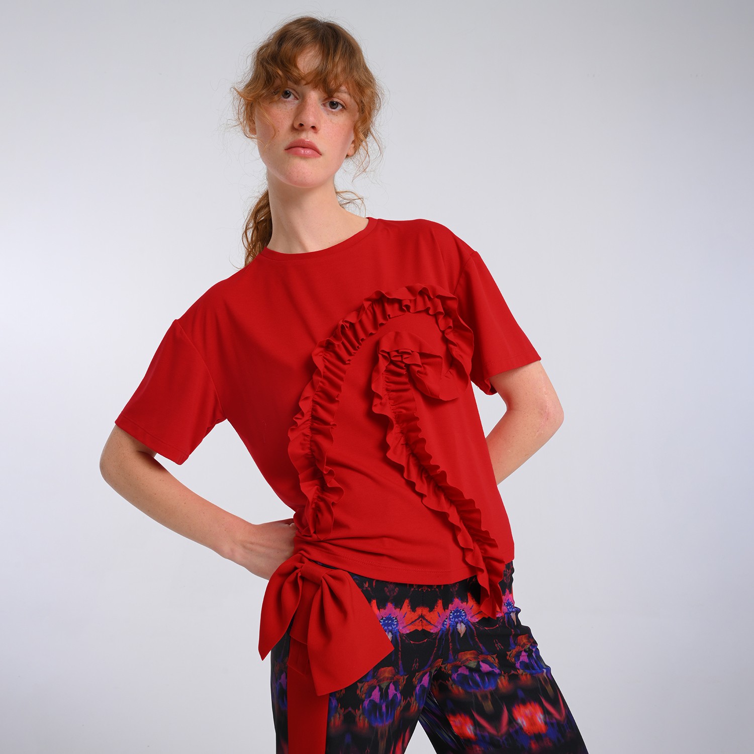 Red Viscose-Blend Short Sleeve T-Shirt