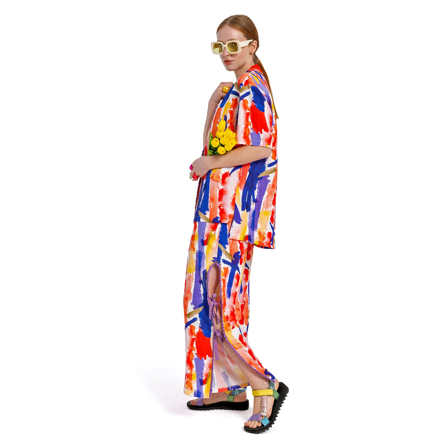 Abstract Printed Linen Shirt With Hand-Embroidered Detail