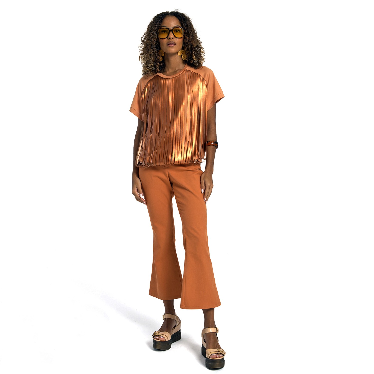 Brick Color Cropped Pants