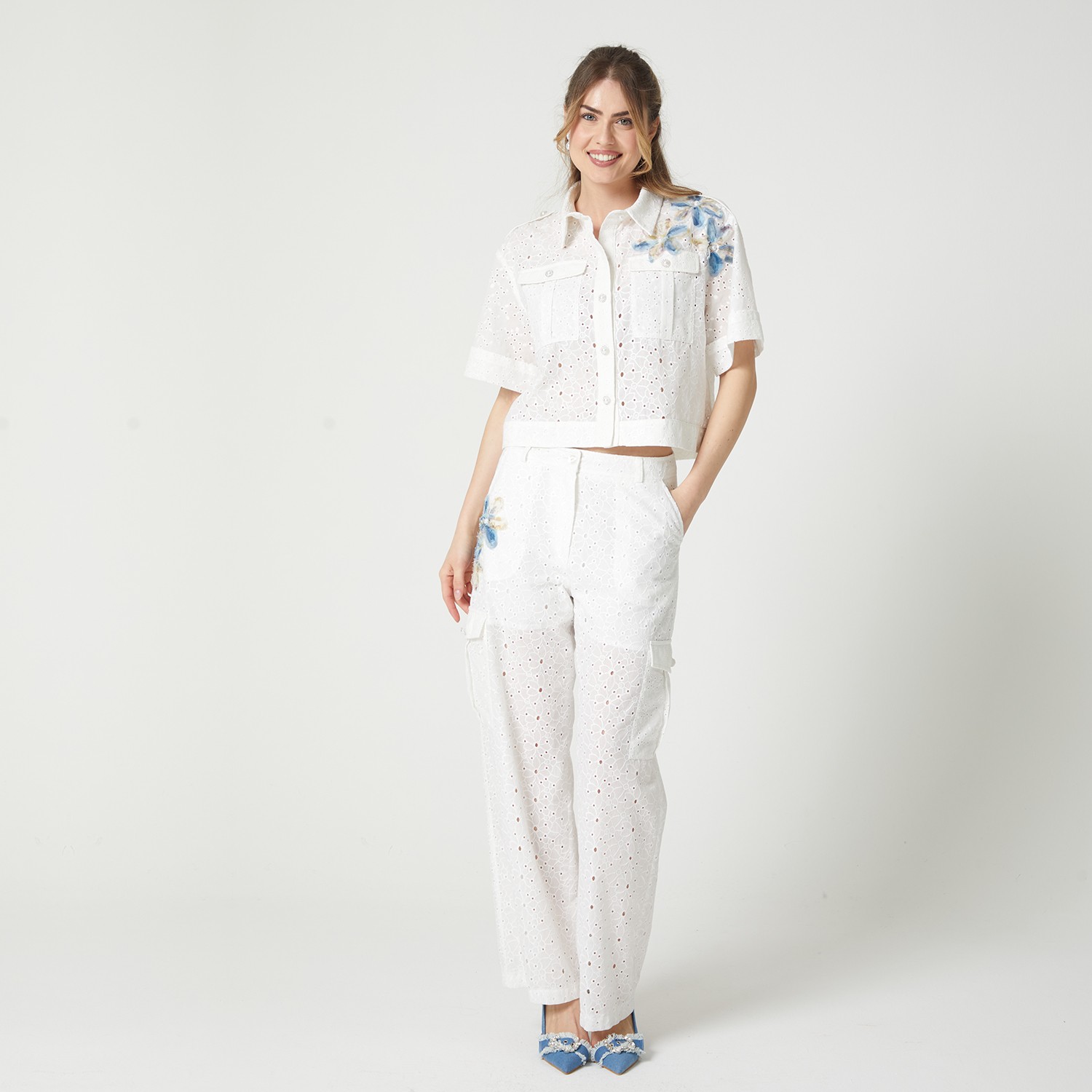 Cropped Length Broderie Anglaise Jacket