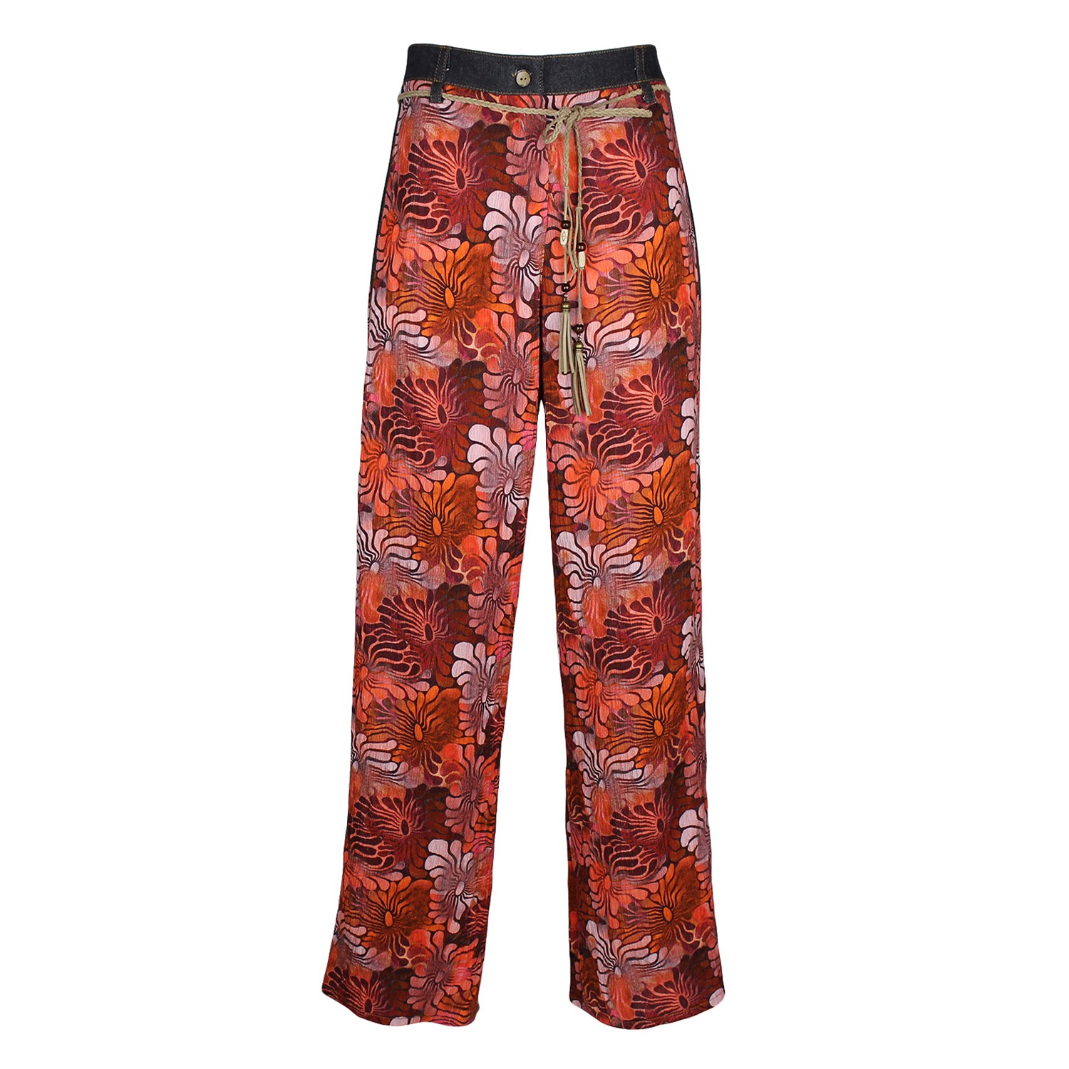 Hibiscus Floral Print Wide-Leg Pants